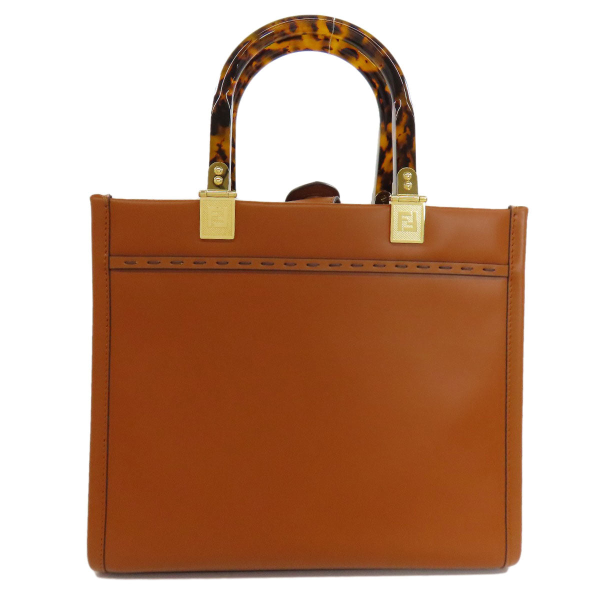 FENDI Handbag Calfskin Brown Sunshine Small
