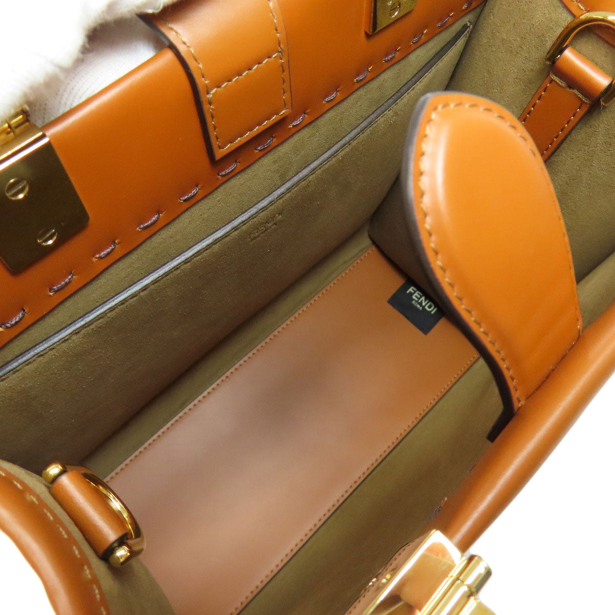 FENDI Handbag Calfskin Brown Sunshine Small