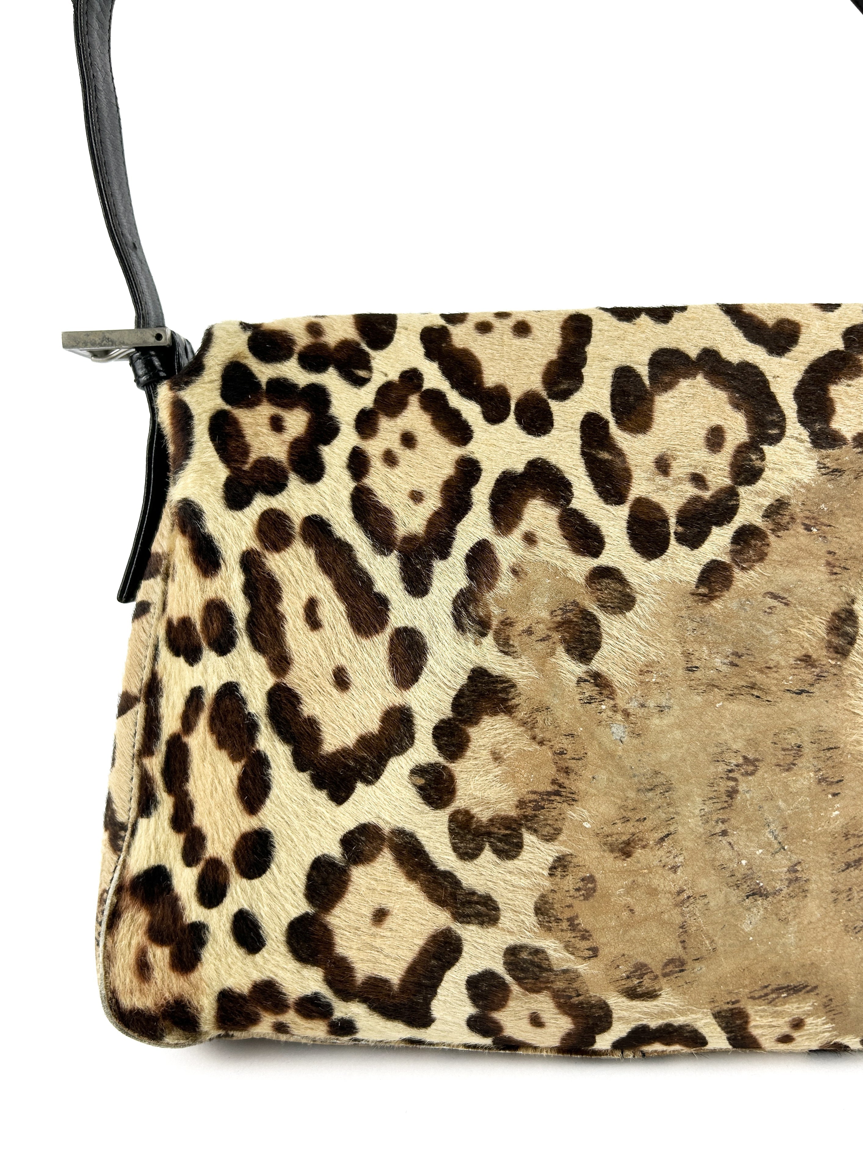 Vintage Fendi Leopard Print Calf Hair Mamma Baguette Shoulder Bag