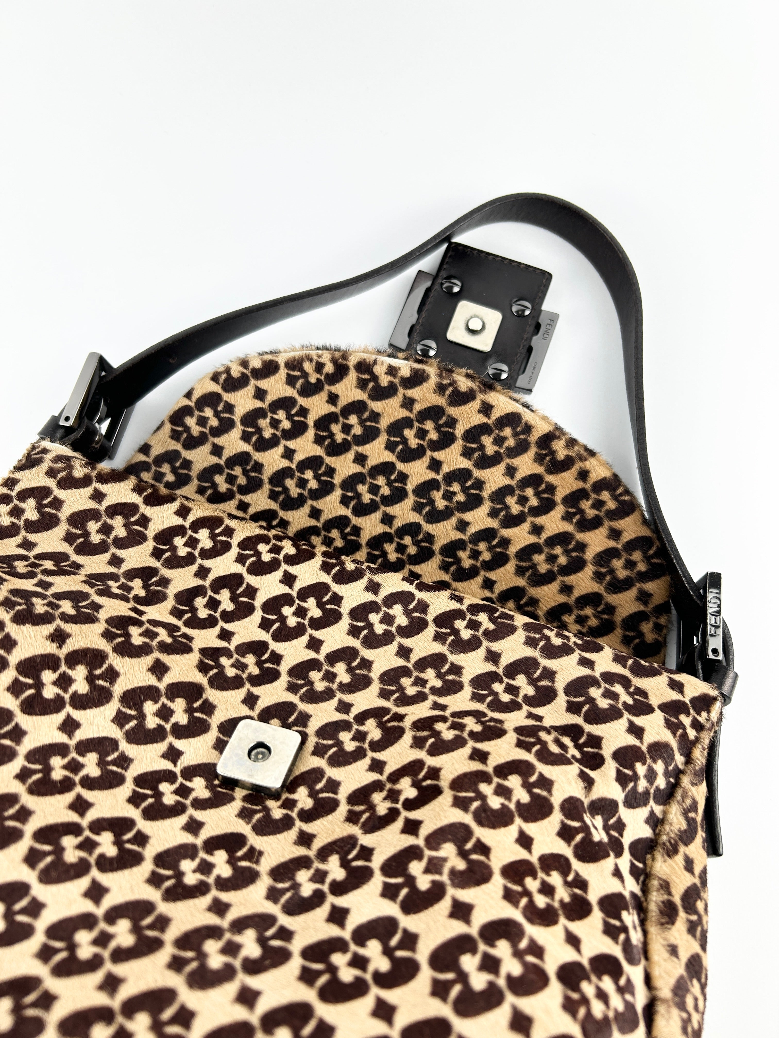 Vintage Fendi Zucca Calf Hair Mamma Baguette Shoulder Bag
