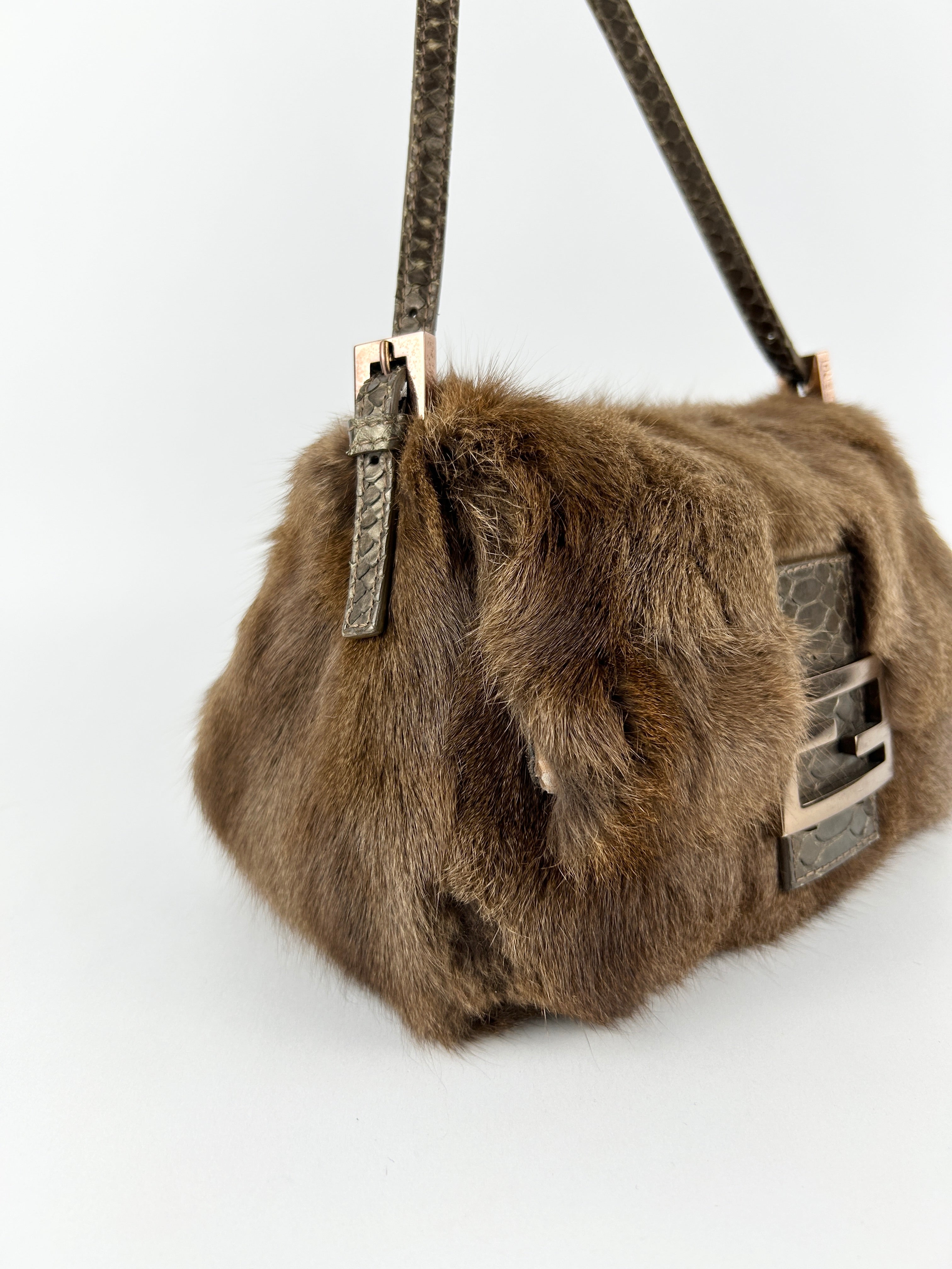 Vintage Fendi Mink Fur Mini Baguette Shoulder Bag
