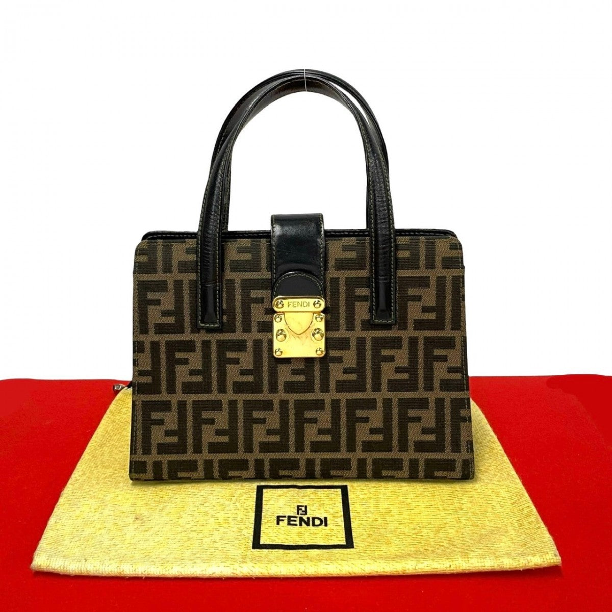 FENDI Handbag Leather, Canvas black Zucca FF Pattern Women Used