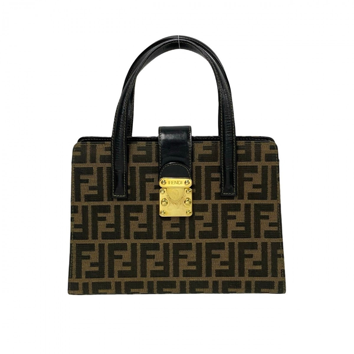 FENDI Handbag Leather, Canvas black Zucca FF Pattern Women Used