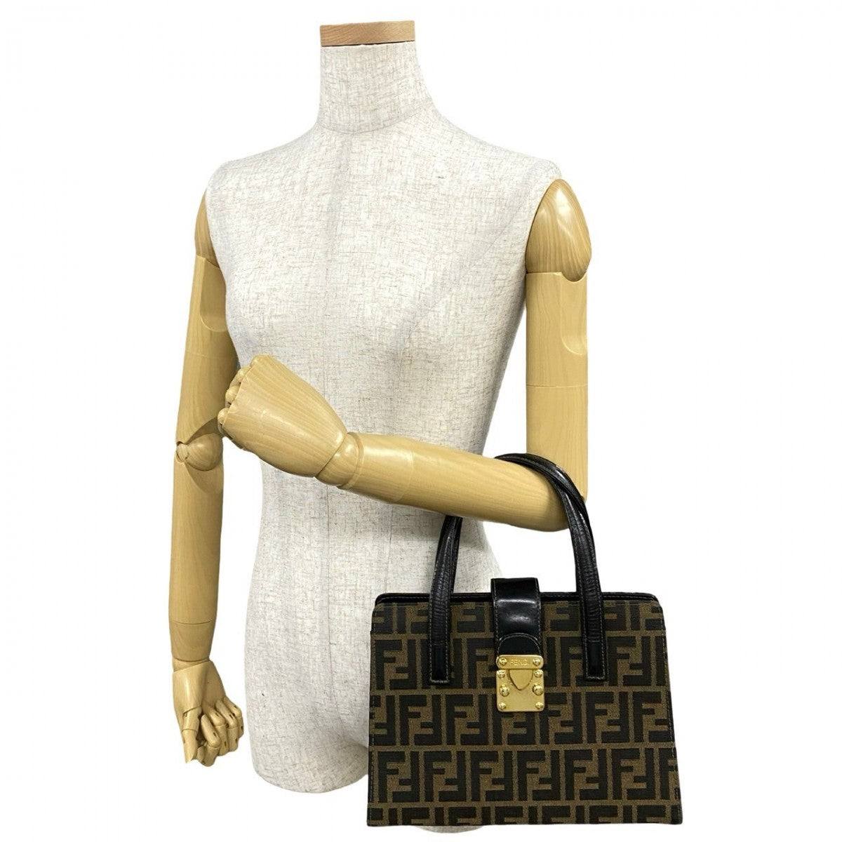 FENDI Handbag Leather, Canvas black Zucca FF Pattern Women Used