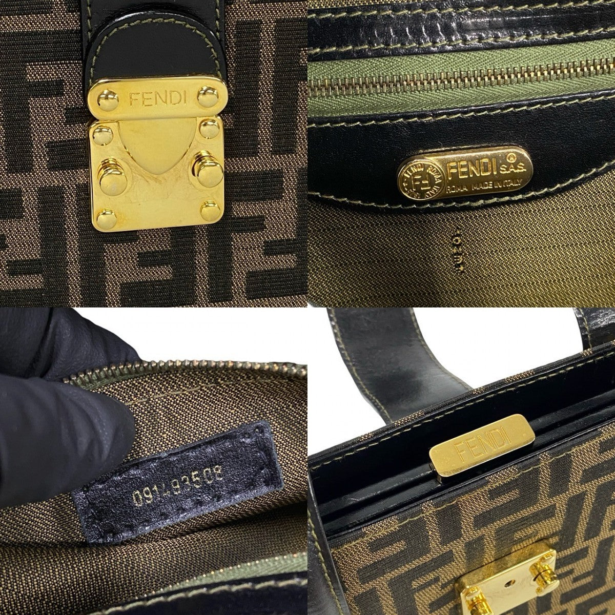 FENDI Handbag Leather, Canvas black Zucca FF Pattern Women Used