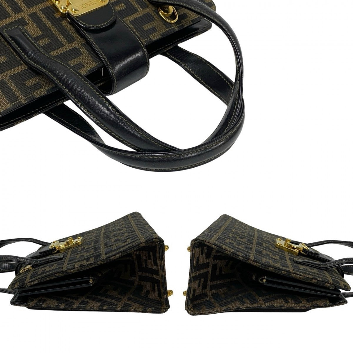 FENDI Handbag Leather, Canvas black Zucca FF Pattern Women Used