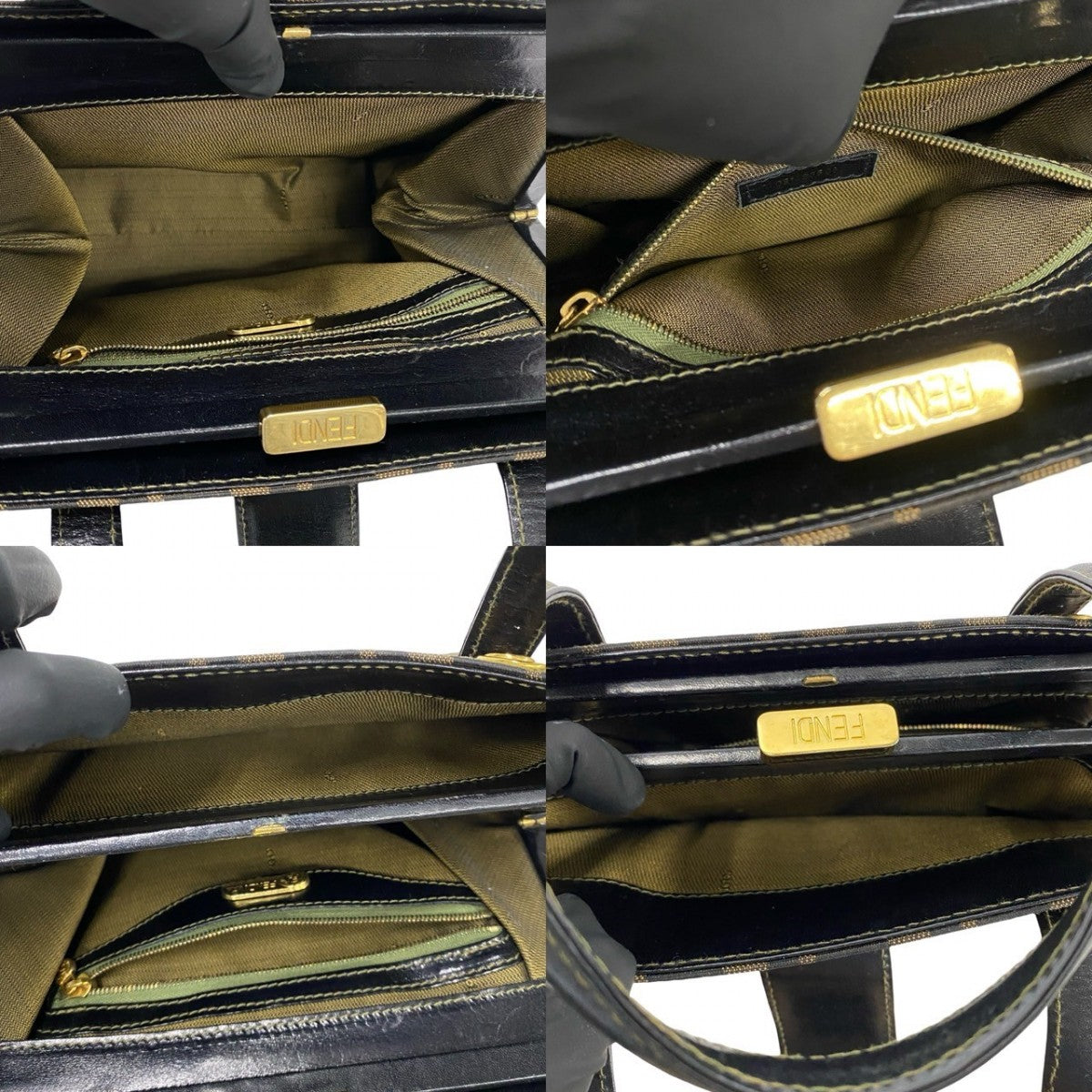 FENDI Handbag Leather, Canvas black Zucca FF Pattern Women Used