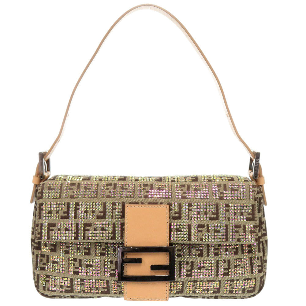 FENDI Shoulder Bag 8BR000 Canvas, Stone beige One Shoulder Bag Mamma Bucket Zucca Pattern FFMetal Women Used