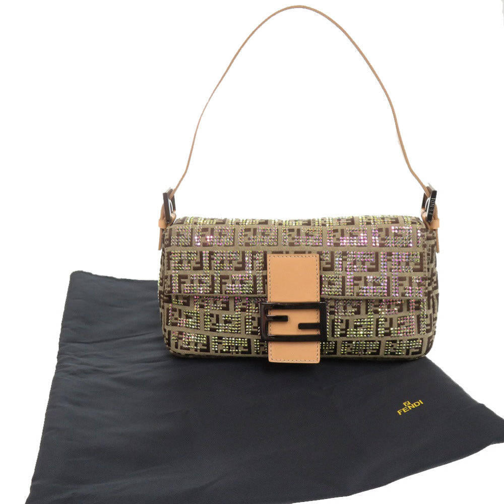 FENDI Shoulder Bag 8BR000 Canvas, Stone beige One Shoulder Bag Mamma Bucket Zucca Pattern FFMetal Women Used