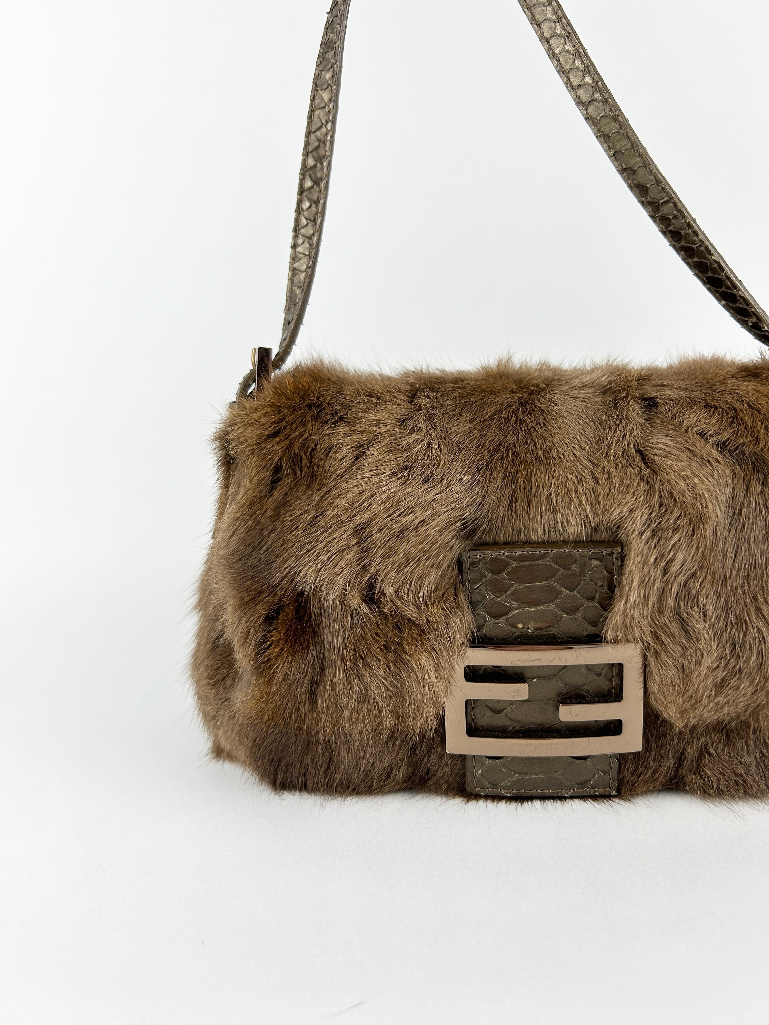 Vintage Fendi Mink Fur Mini Baguette Shoulder Bag