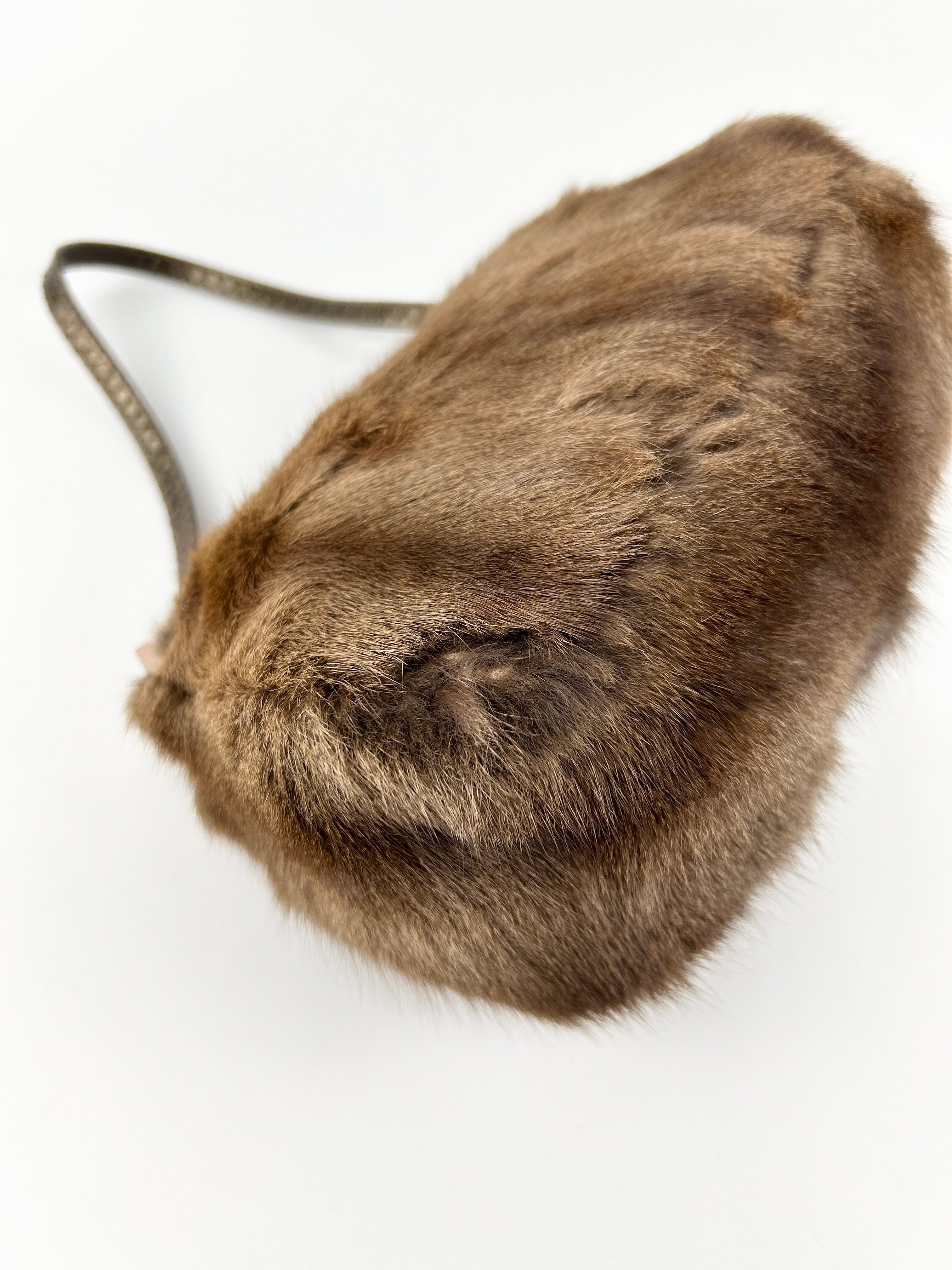 Vintage Fendi Mink Fur Mini Baguette Shoulder Bag