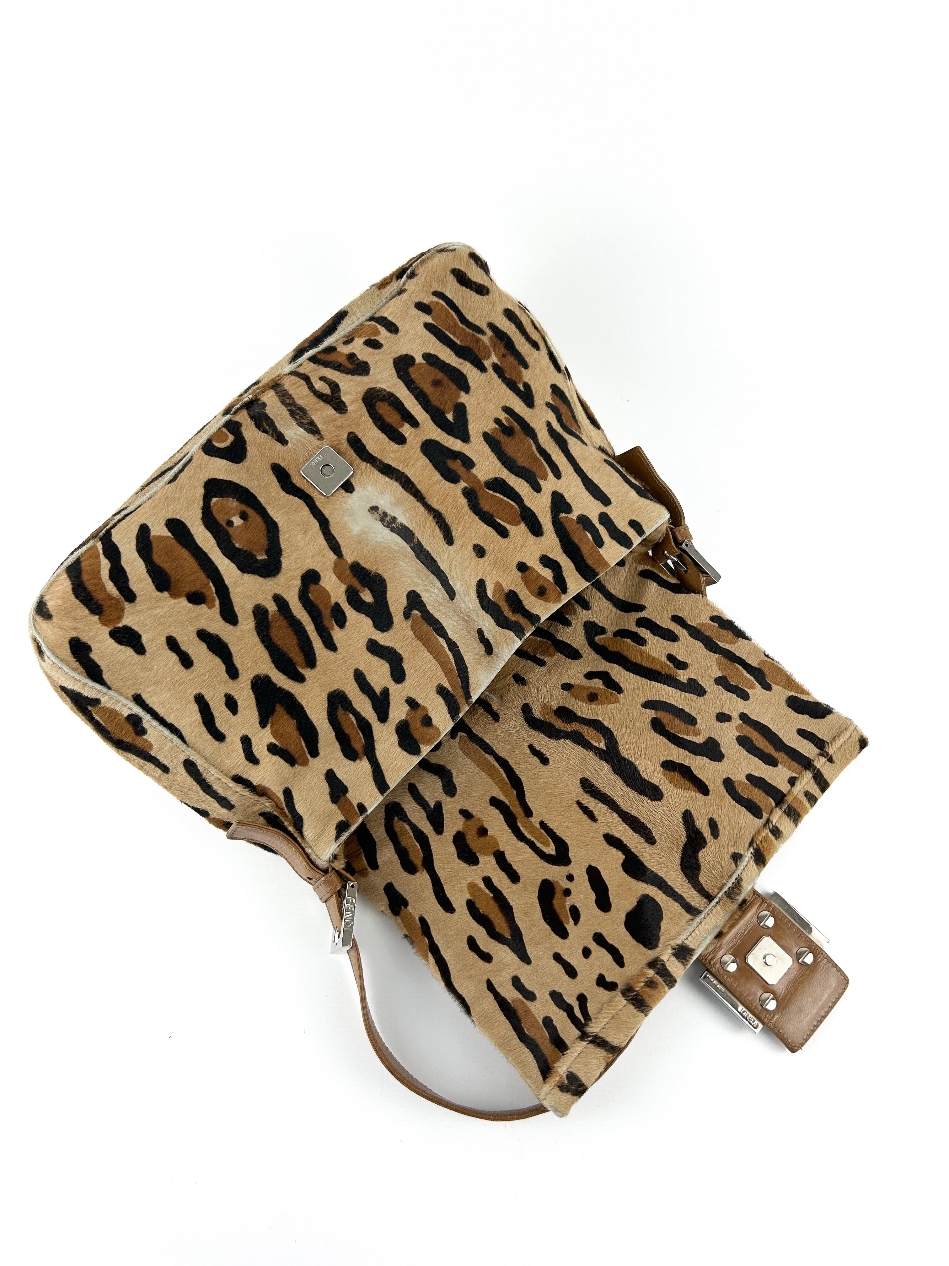 Vintage Fendi Animal Print Calf Hair Mamma Baguette Shoulder Bag