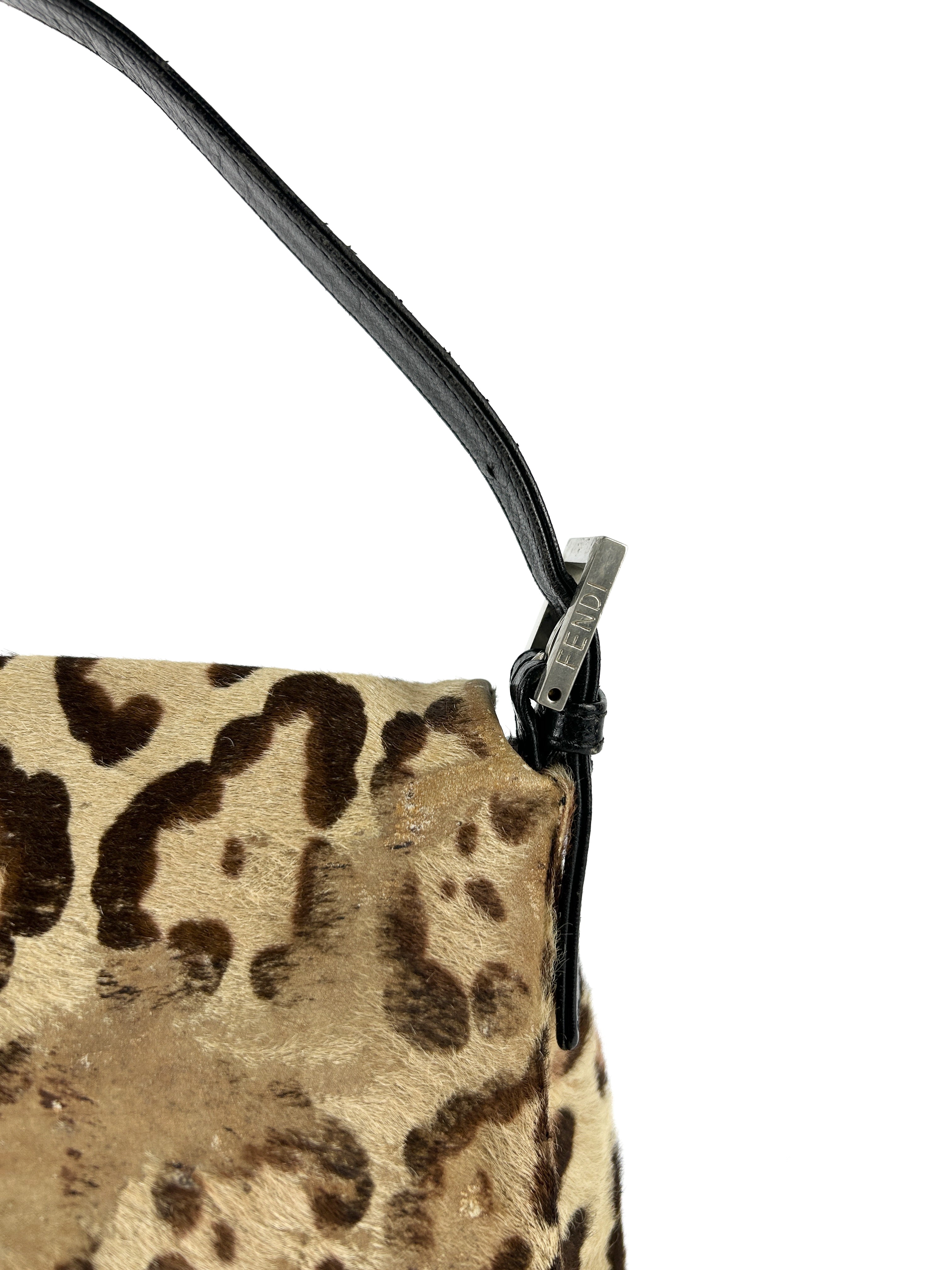 Vintage Fendi Leopard Print Calf Hair Mamma Baguette Shoulder Bag