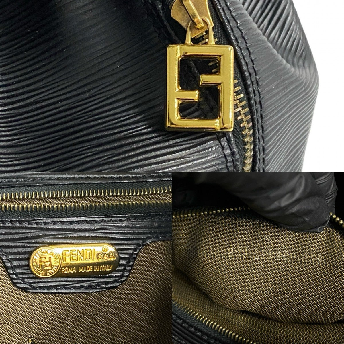 FENDI Backpack Epi Leather black FF logo Metal Women Used