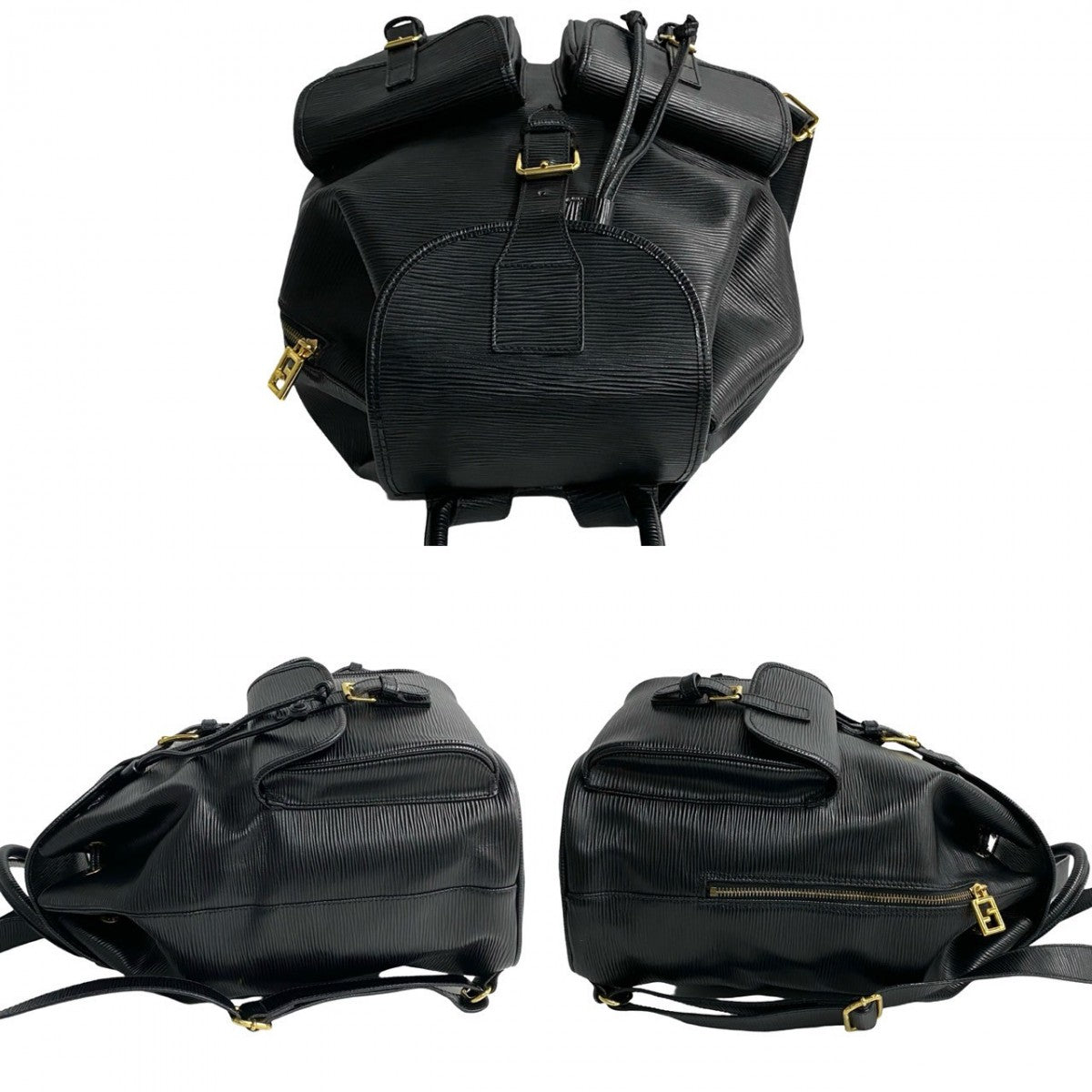 FENDI Backpack Epi Leather black FF logo Metal Women Used