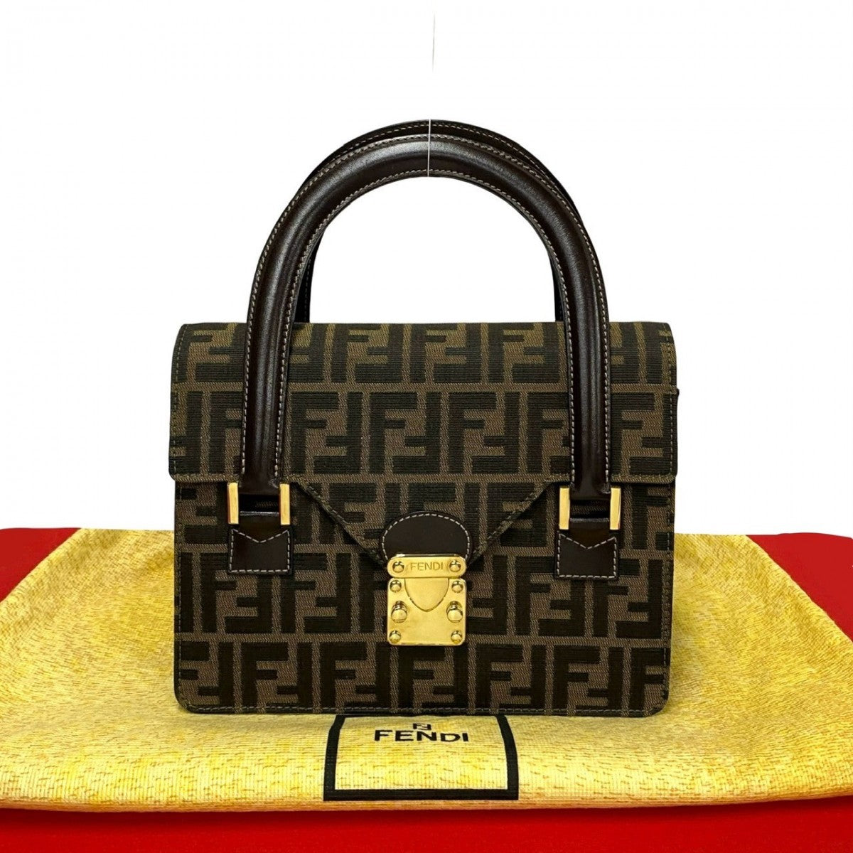 FENDI Handbag Canvas, Leather Brown Zucca FF Pattern Women Used