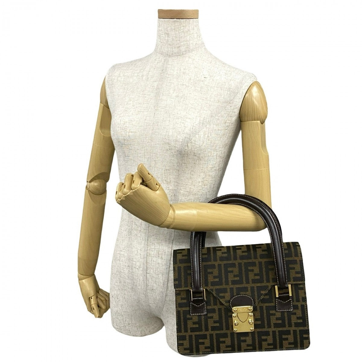 FENDI Handbag Canvas, Leather Brown Zucca FF Pattern Women Used