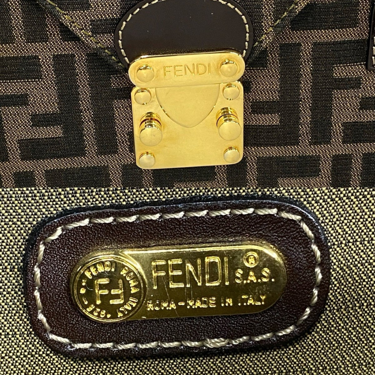 FENDI Handbag Canvas, Leather Brown Zucca FF Pattern Women Used