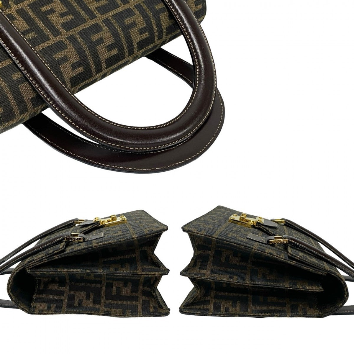 FENDI Handbag Canvas, Leather Brown Zucca FF Pattern Women Used