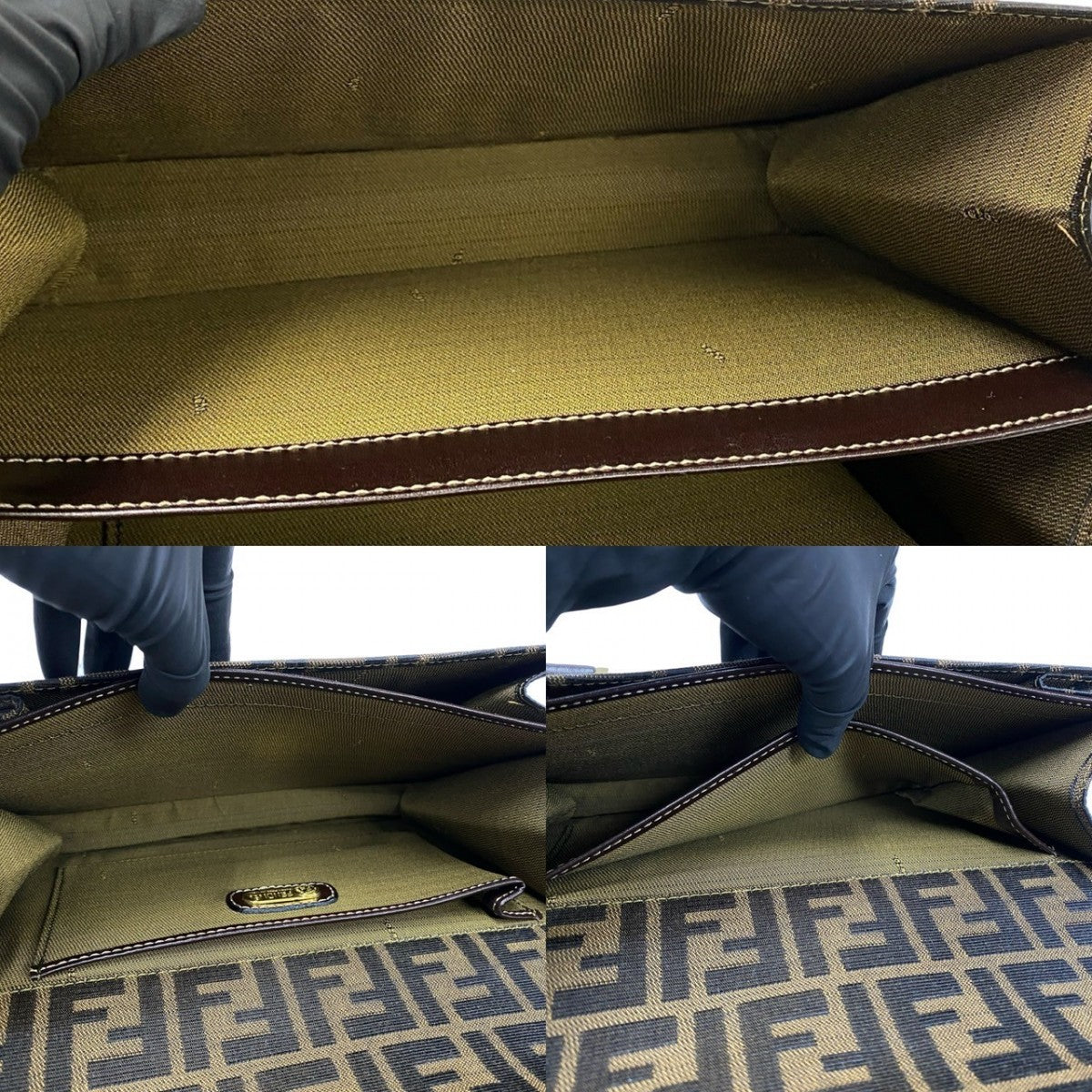 FENDI Handbag Canvas, Leather Brown Zucca FF Pattern Women Used