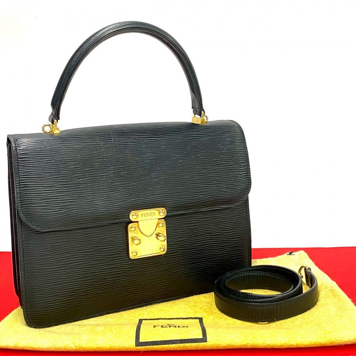 FENDI Shoulder Bag Epi Leather black FF logo Metal Women Used
