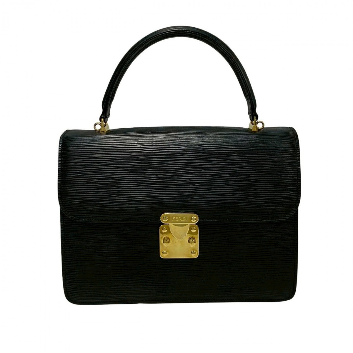 FENDI Shoulder Bag Epi Leather black FF logo Metal Women Used
