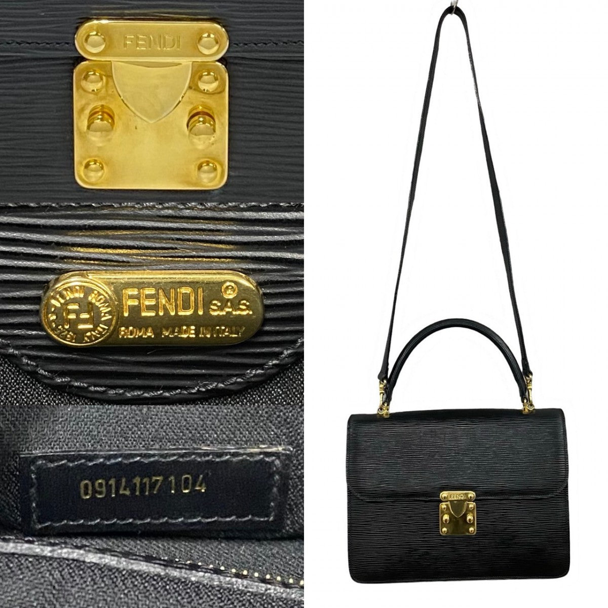 FENDI Shoulder Bag Epi Leather black FF logo Metal Women Used