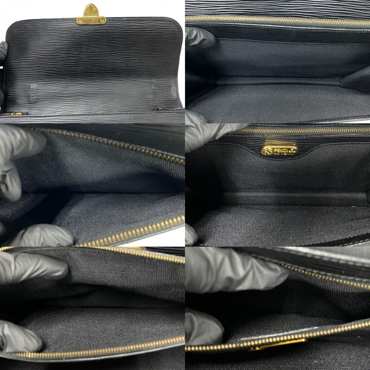 FENDI Shoulder Bag Epi Leather black FF logo Metal Women Used