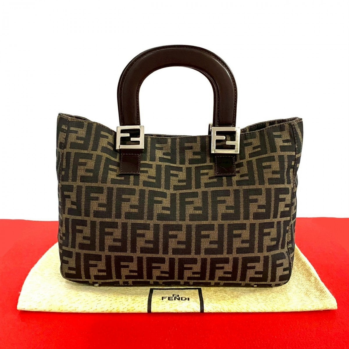 FENDI Handbag Canvas, Leather Brown Zucca FF Pattern Women Used