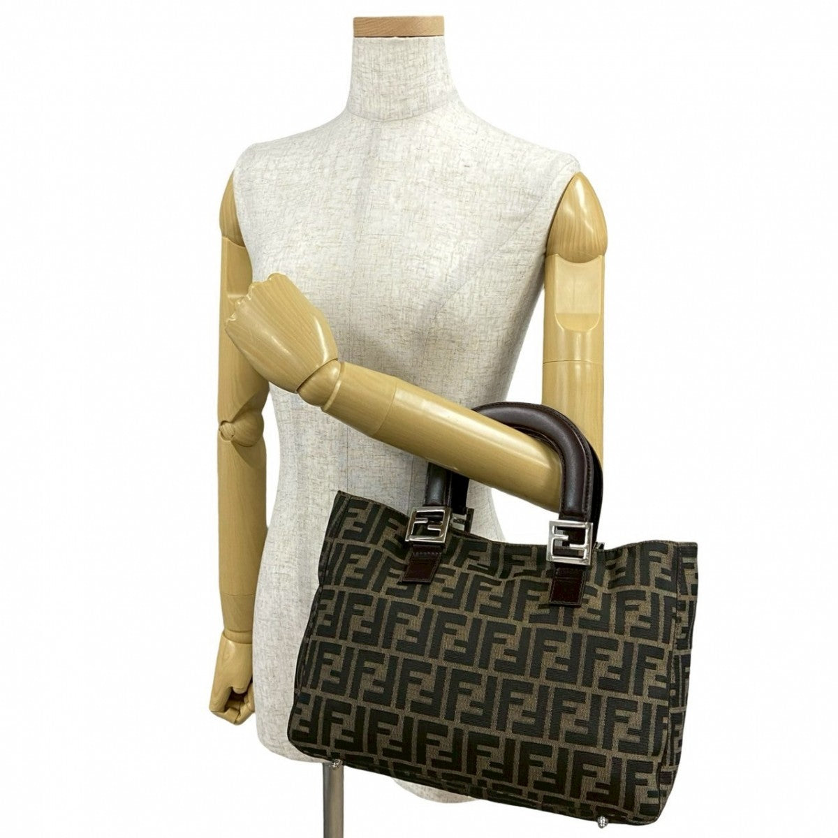 FENDI Handbag Canvas, Leather Brown Zucca FF Pattern Women Used