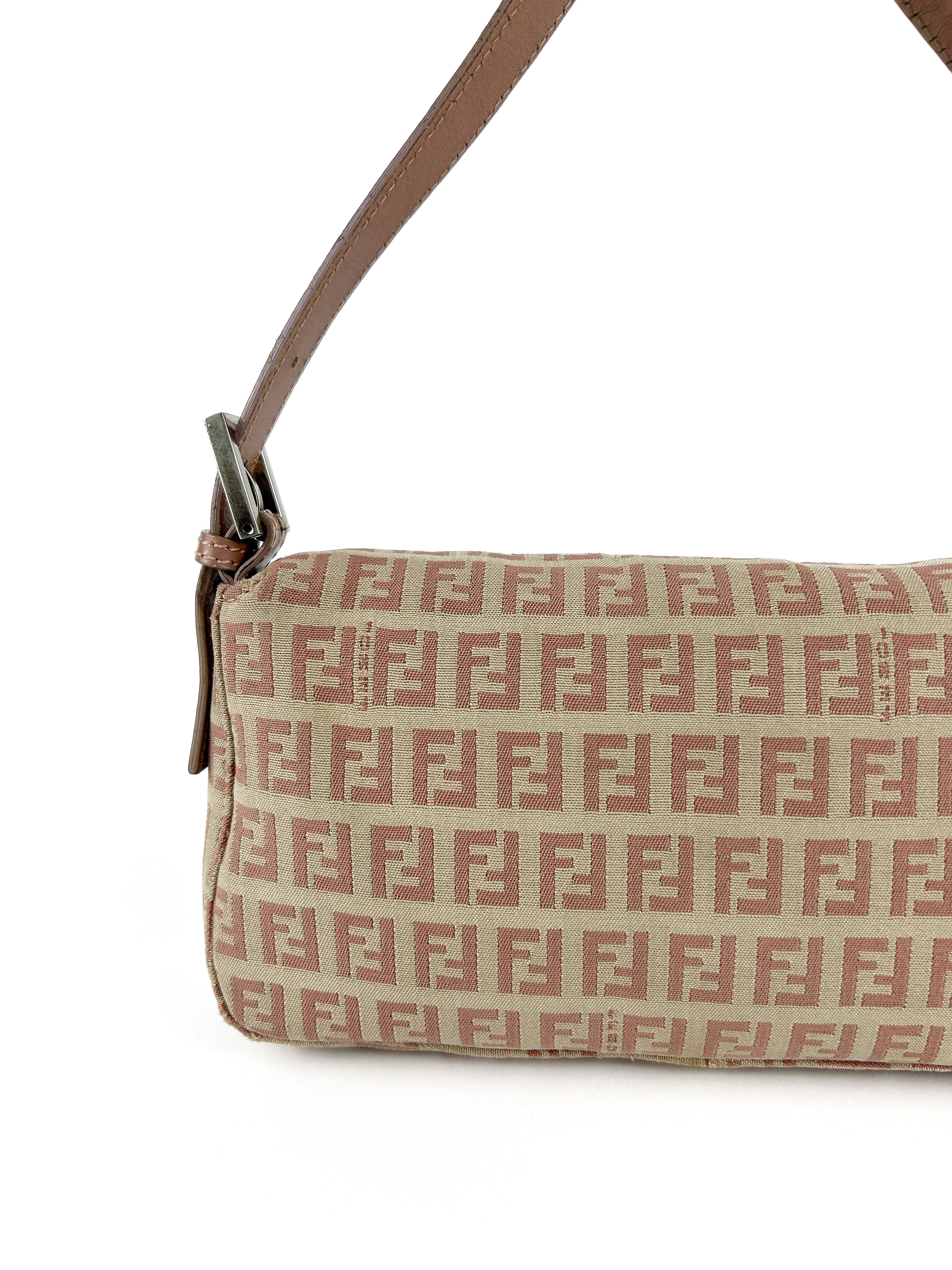 Vintage Fendi Zucca Pink Baguette Shoulder Bag