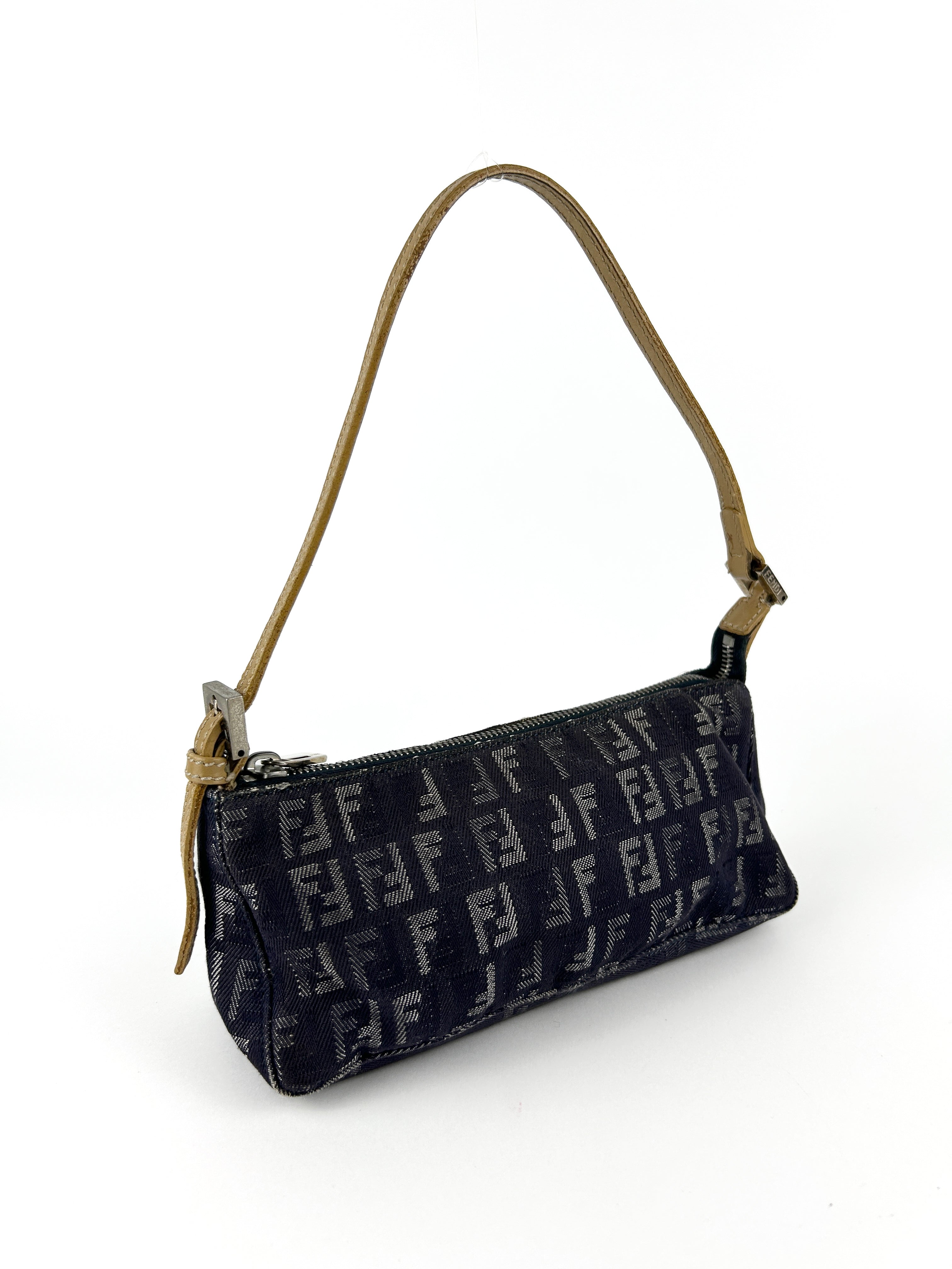 Vintage Fendi Zucca Denim-Look Shoulder Bag