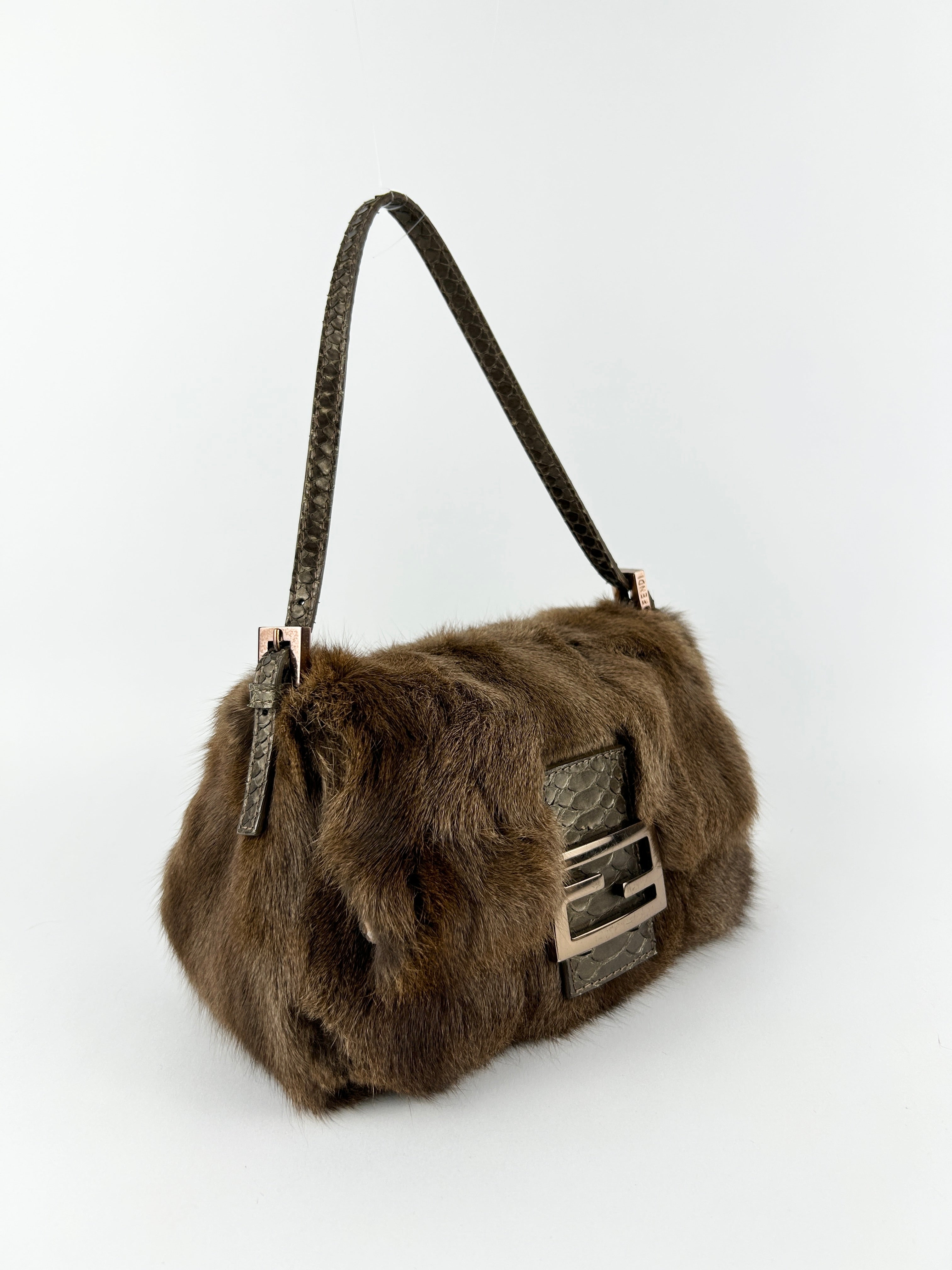 Vintage Fendi Mink Fur Mini Baguette Shoulder Bag