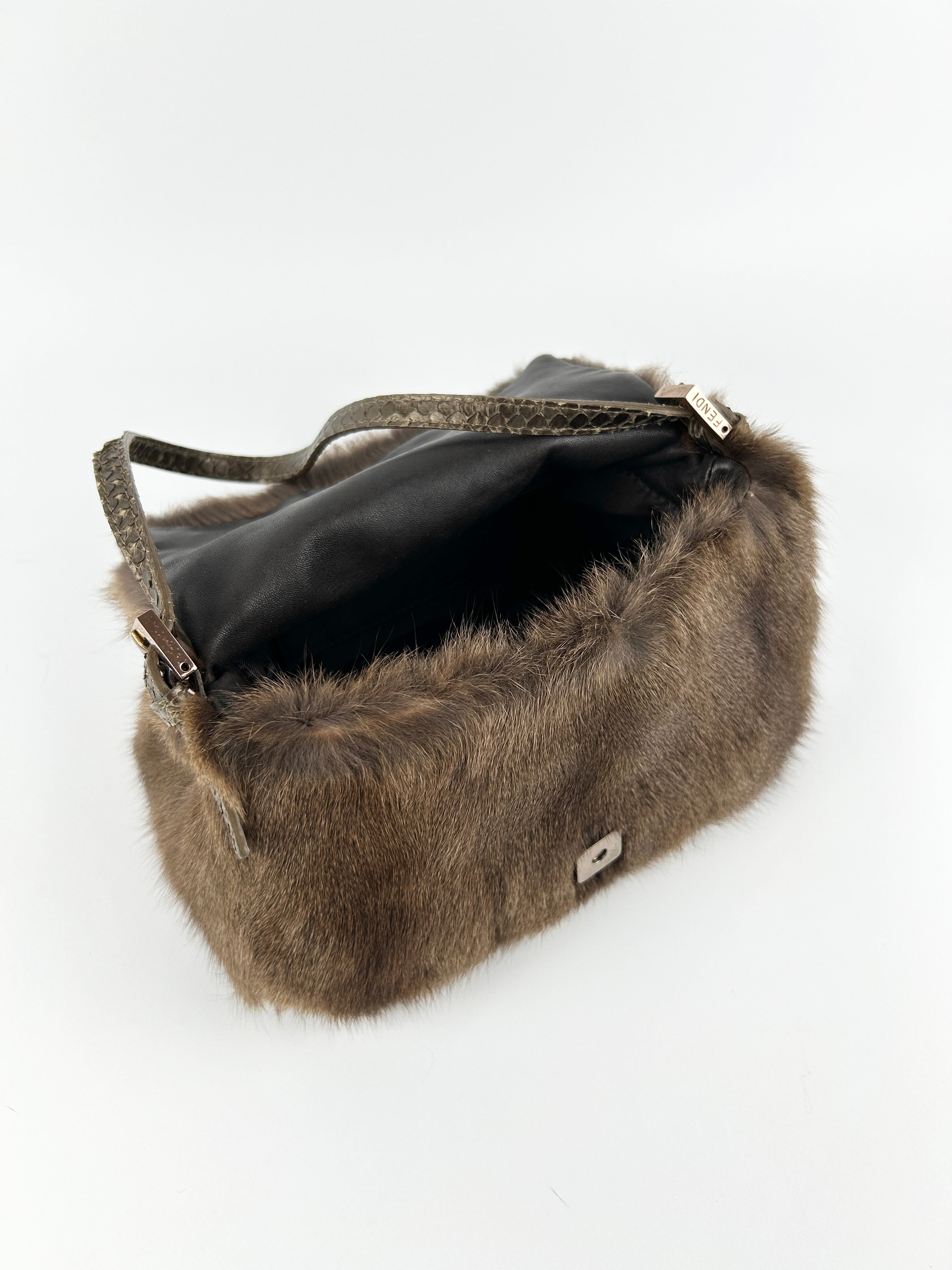 Vintage Fendi Mink Fur Mini Baguette Shoulder Bag