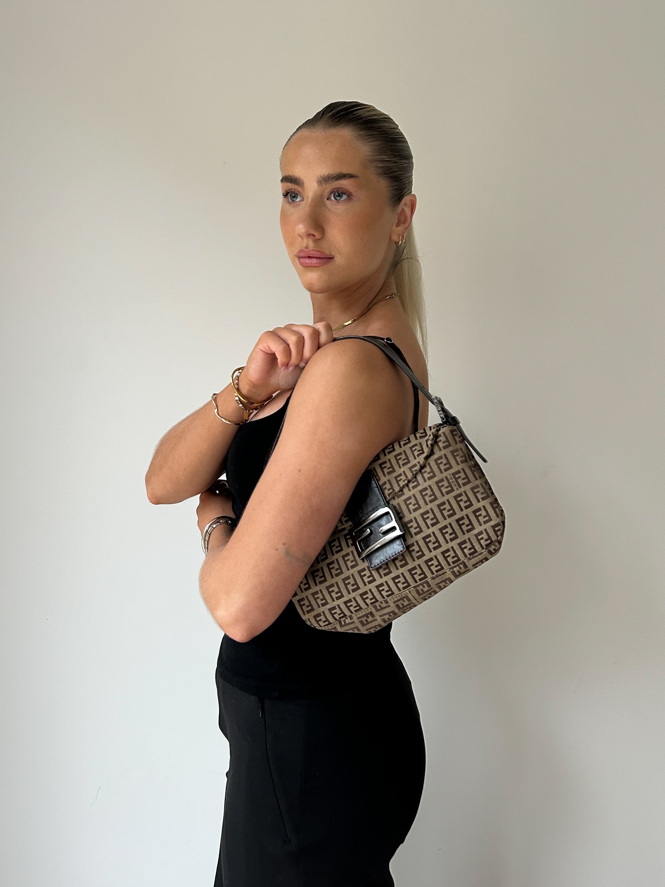 Vintage Fendi Zucca Baguette Shoulder Bag