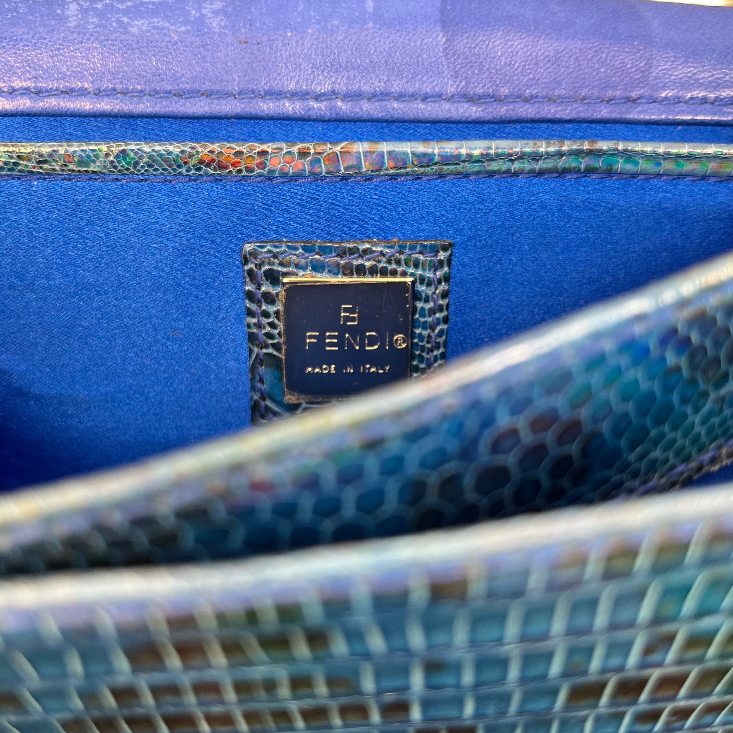 FENDI Vintage Lizard Iridescent Blue Shoulder Bag