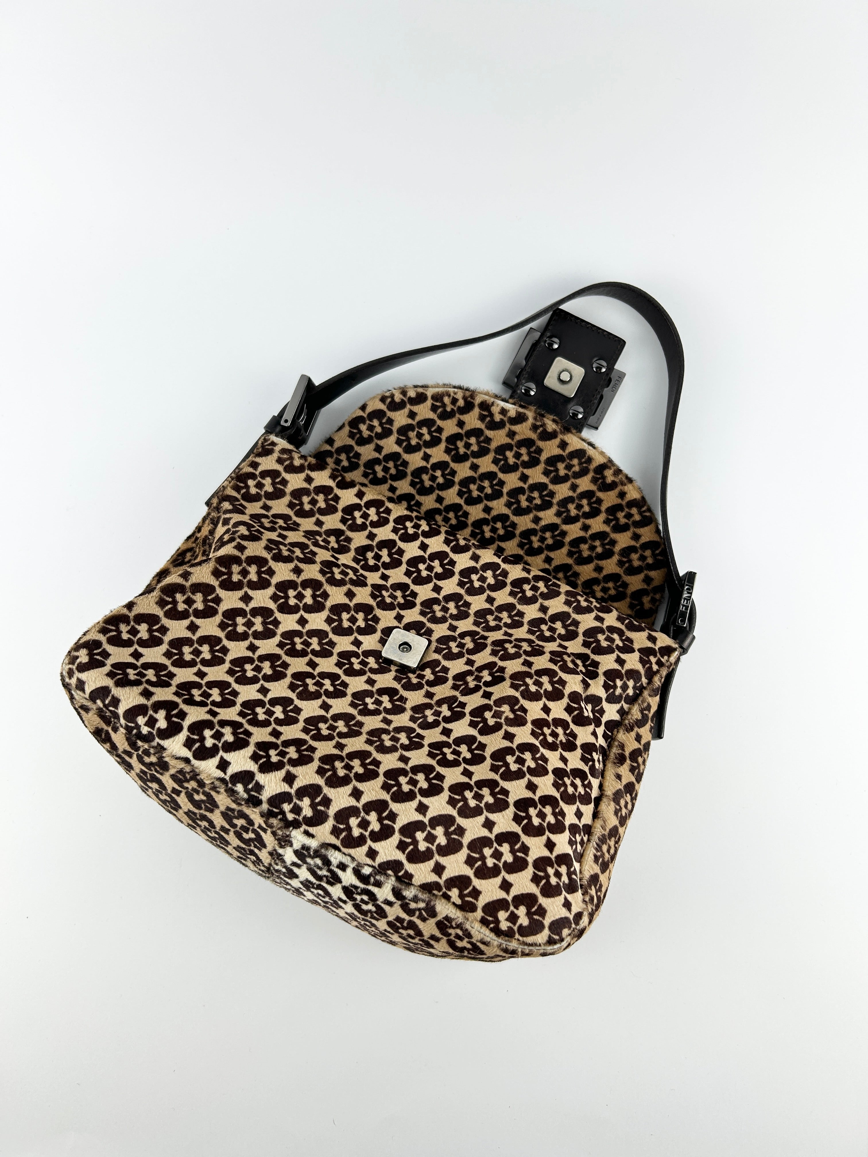Vintage Fendi Zucca Calf Hair Mamma Baguette Shoulder Bag