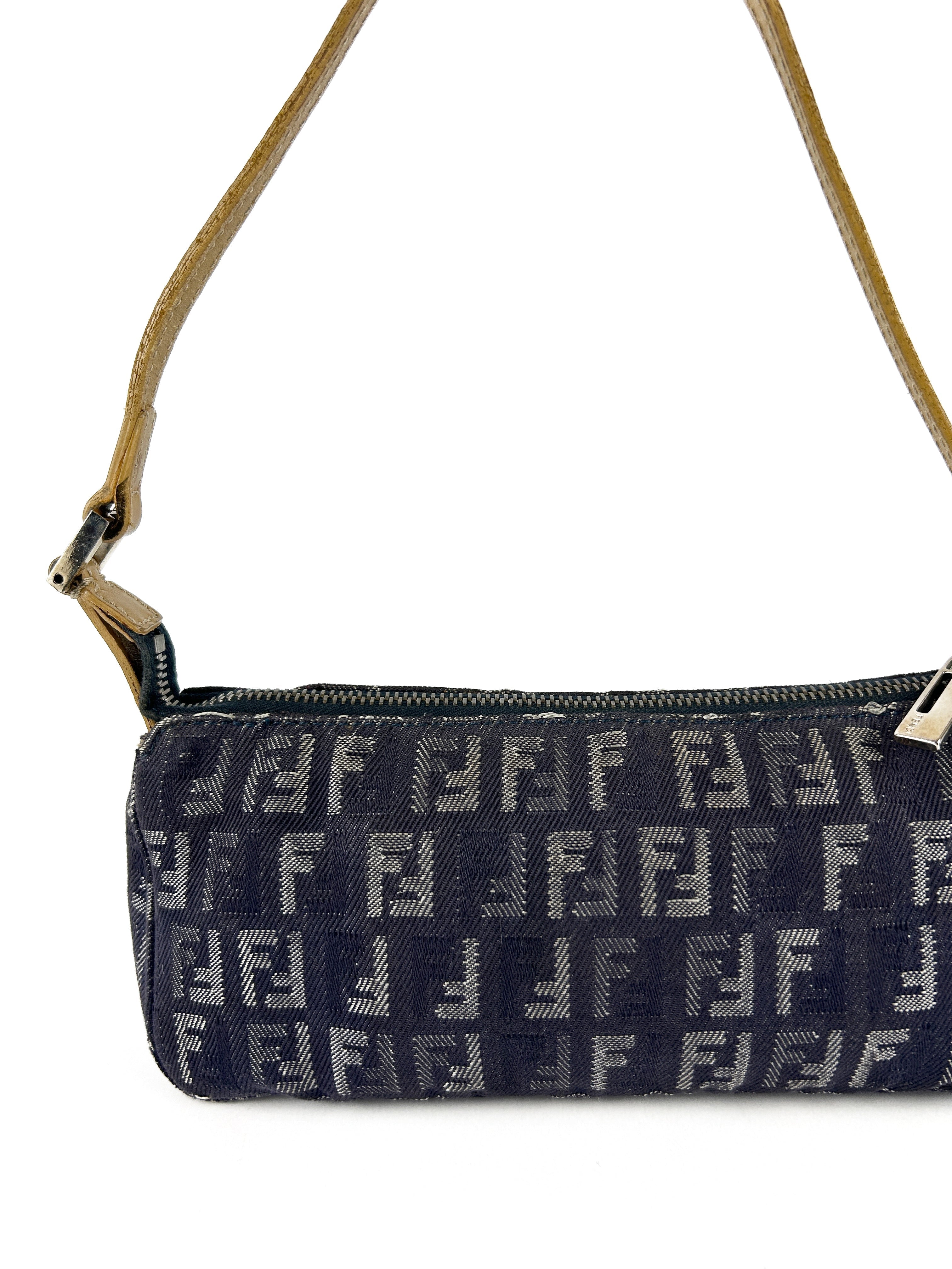 Vintage Fendi Zucca Denim-Look Shoulder Bag