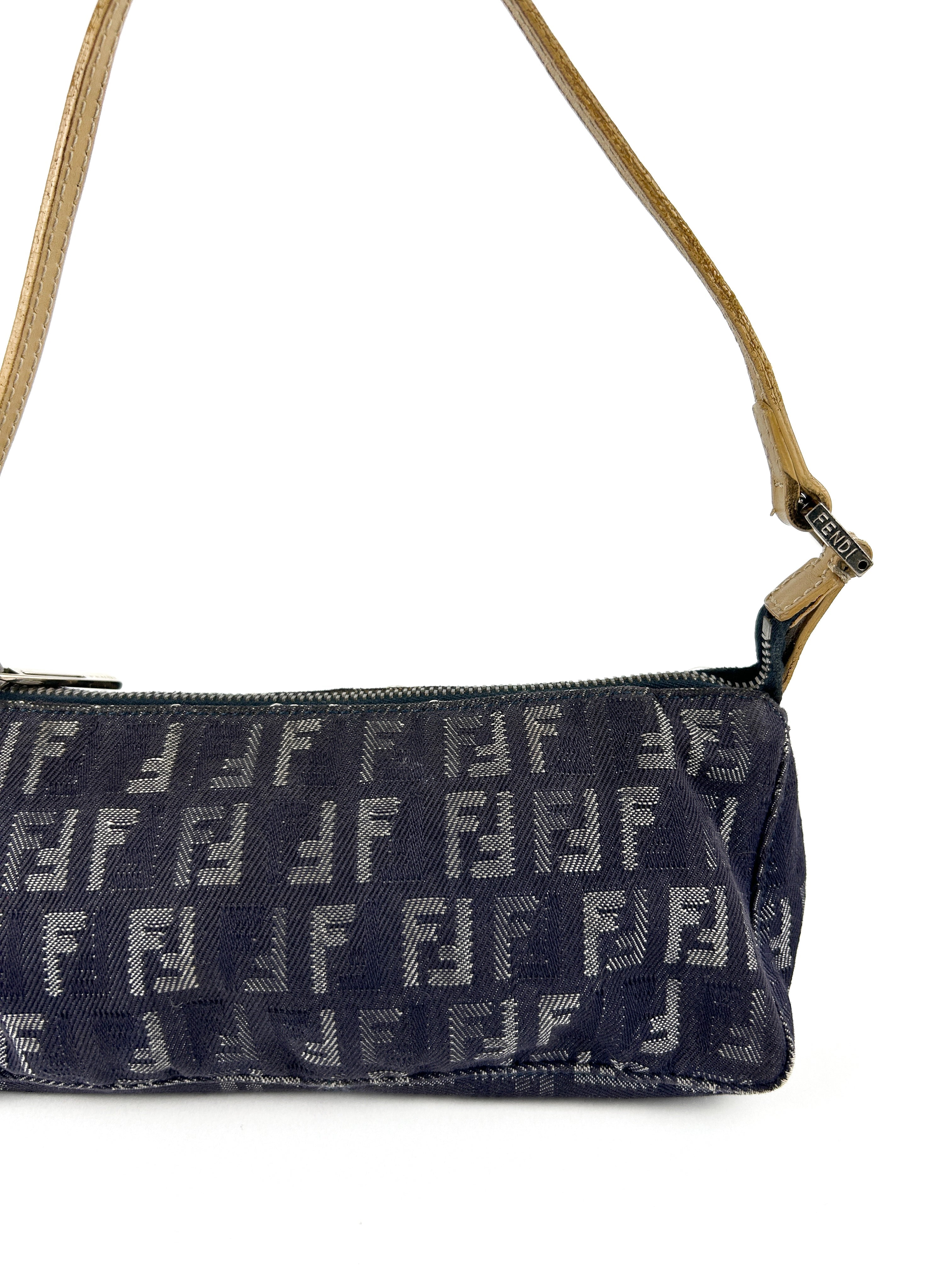 Vintage Fendi Zucca Denim-Look Shoulder Bag