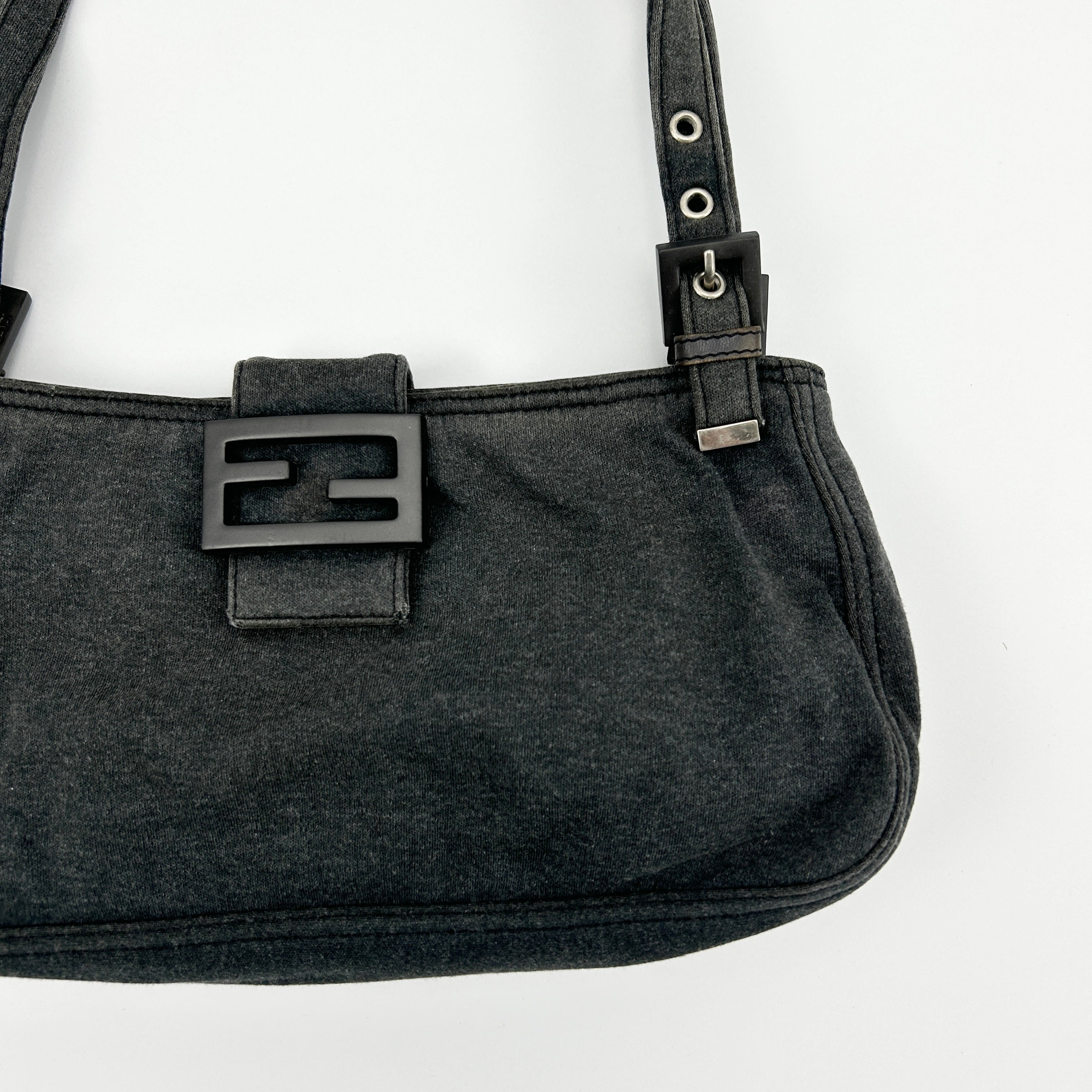 Vintage Fendi Dark Grey Jersey Cloth FF Buckle Shoulder Bag