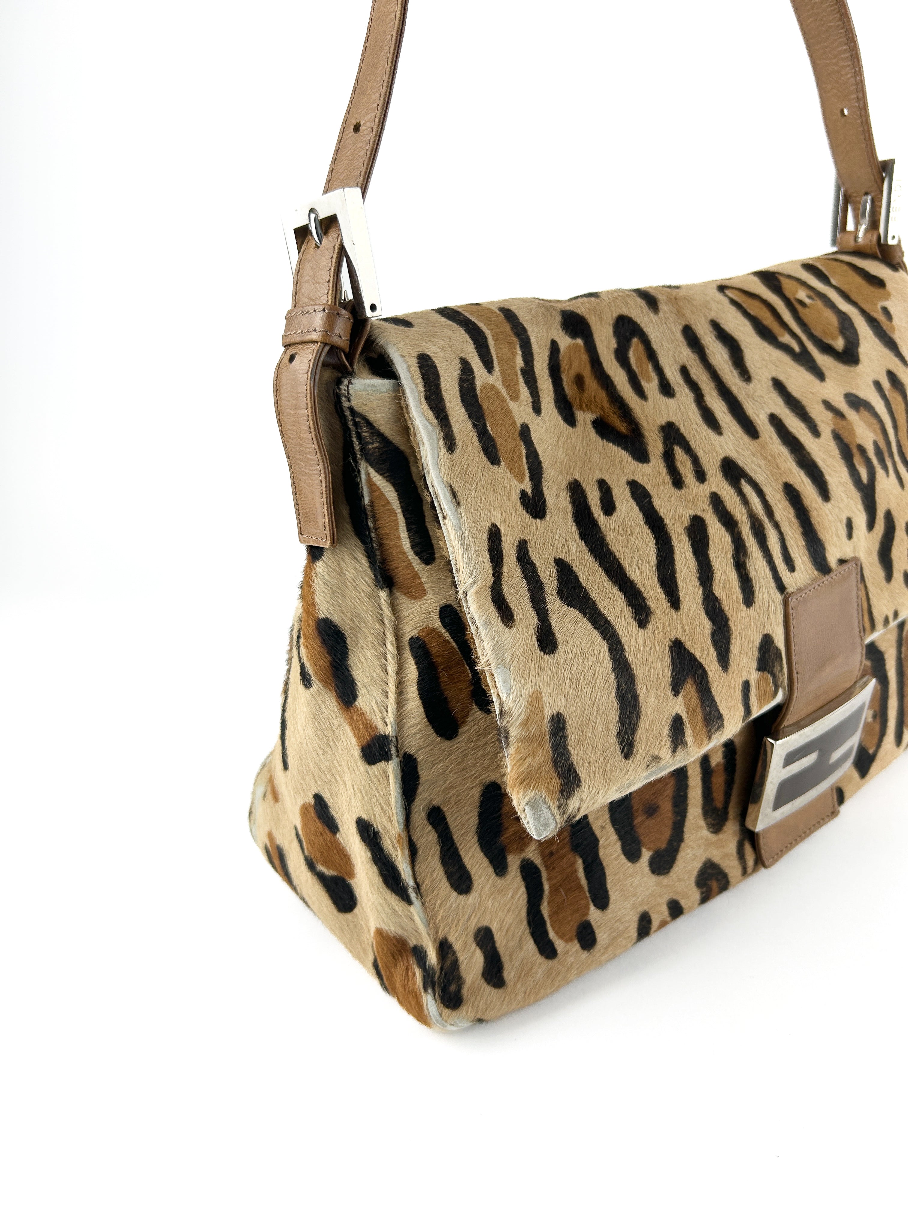 Vintage Fendi Animal Print Calf Hair Mamma Baguette Shoulder Bag