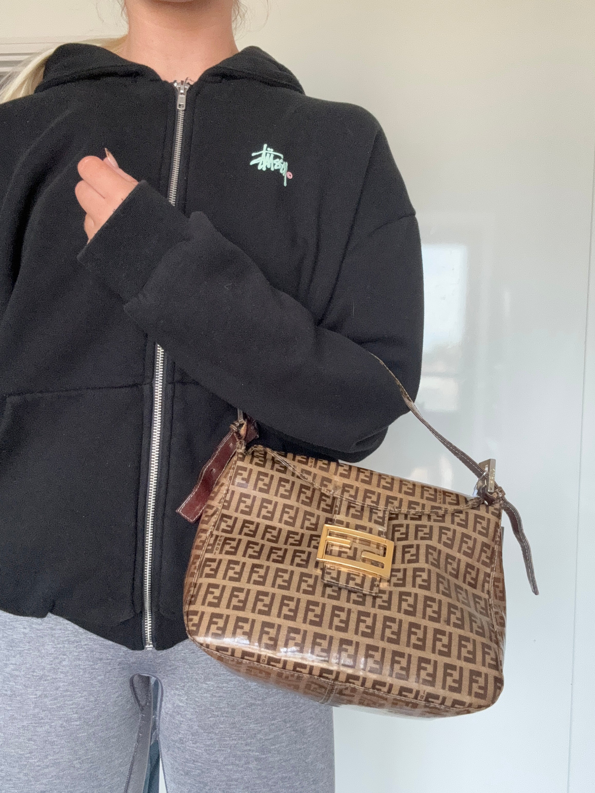 Vintage Fendi Zucca Mamma Baguette Shoulder Bag