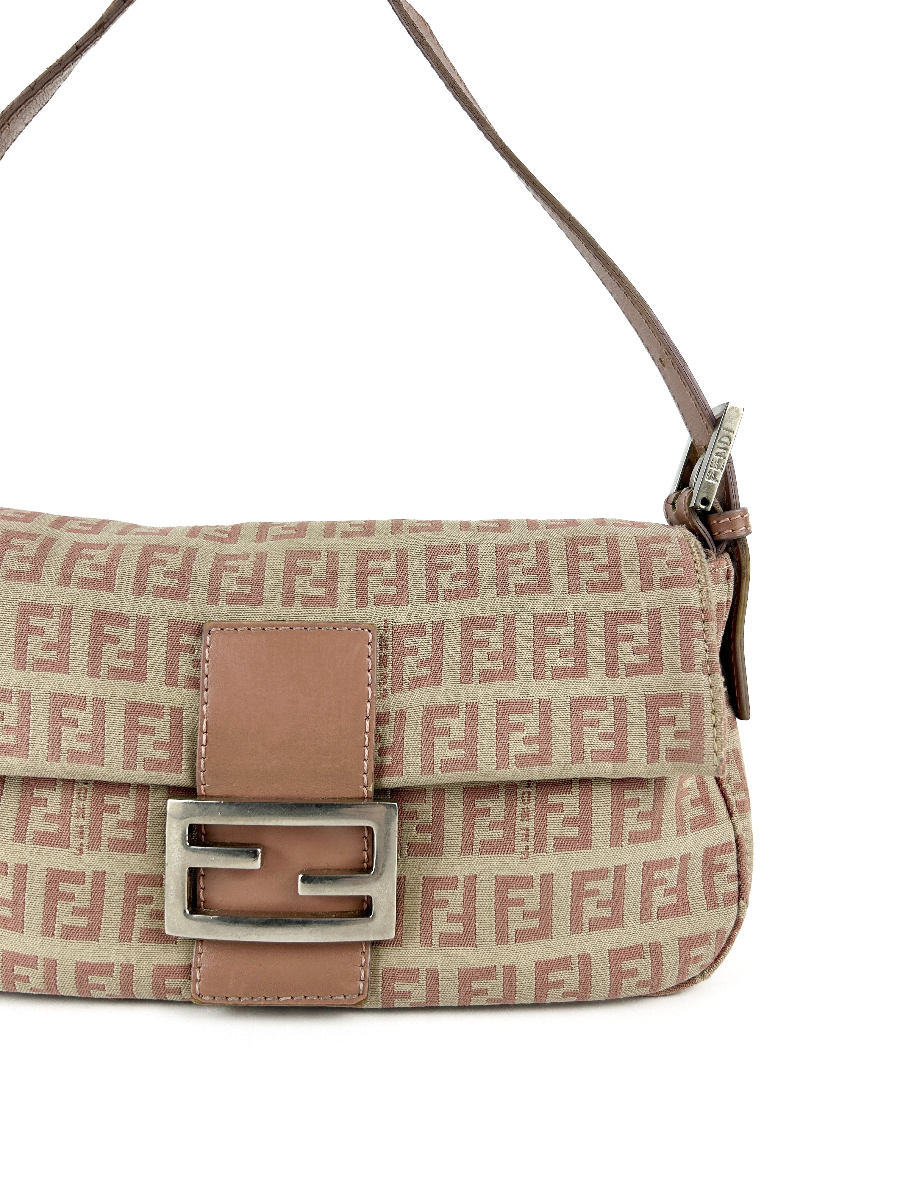 Vintage Fendi Zucca Pink Baguette Shoulder Bag