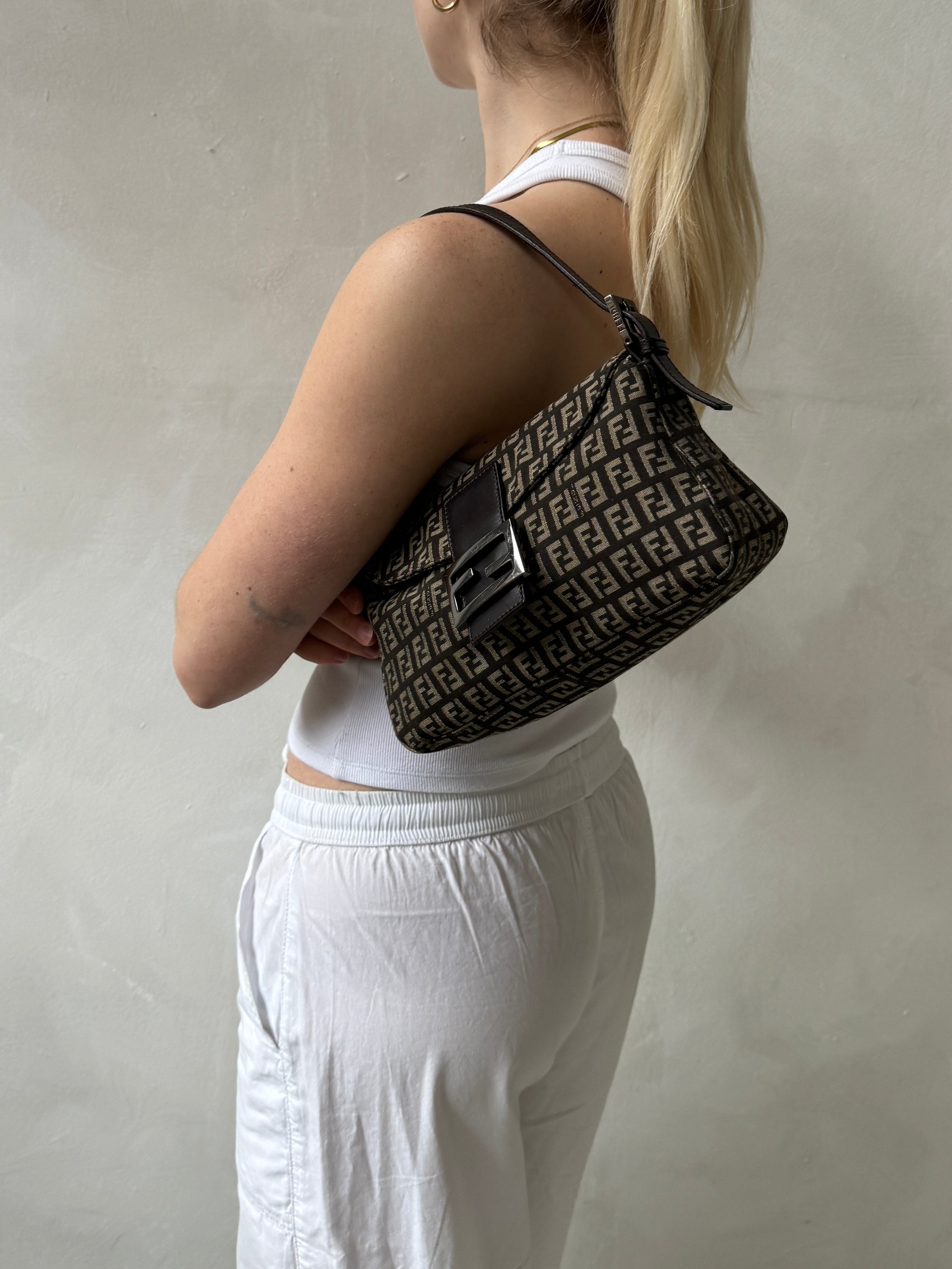 Vintage Fendi Zucca Baguette Shoulder Bag
