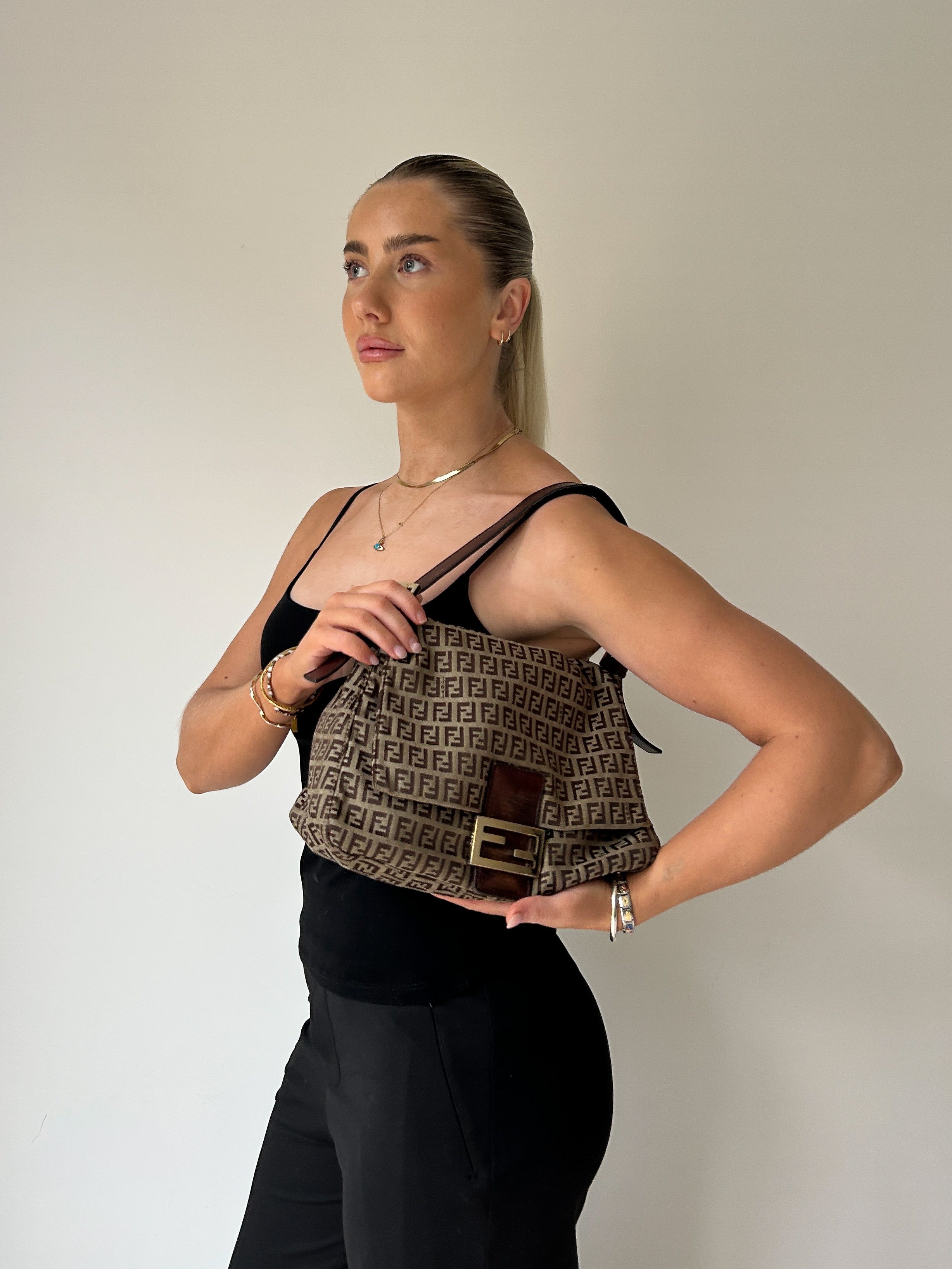 Vintage Fendi Zucca Mamma Baguette Shoulder Bag