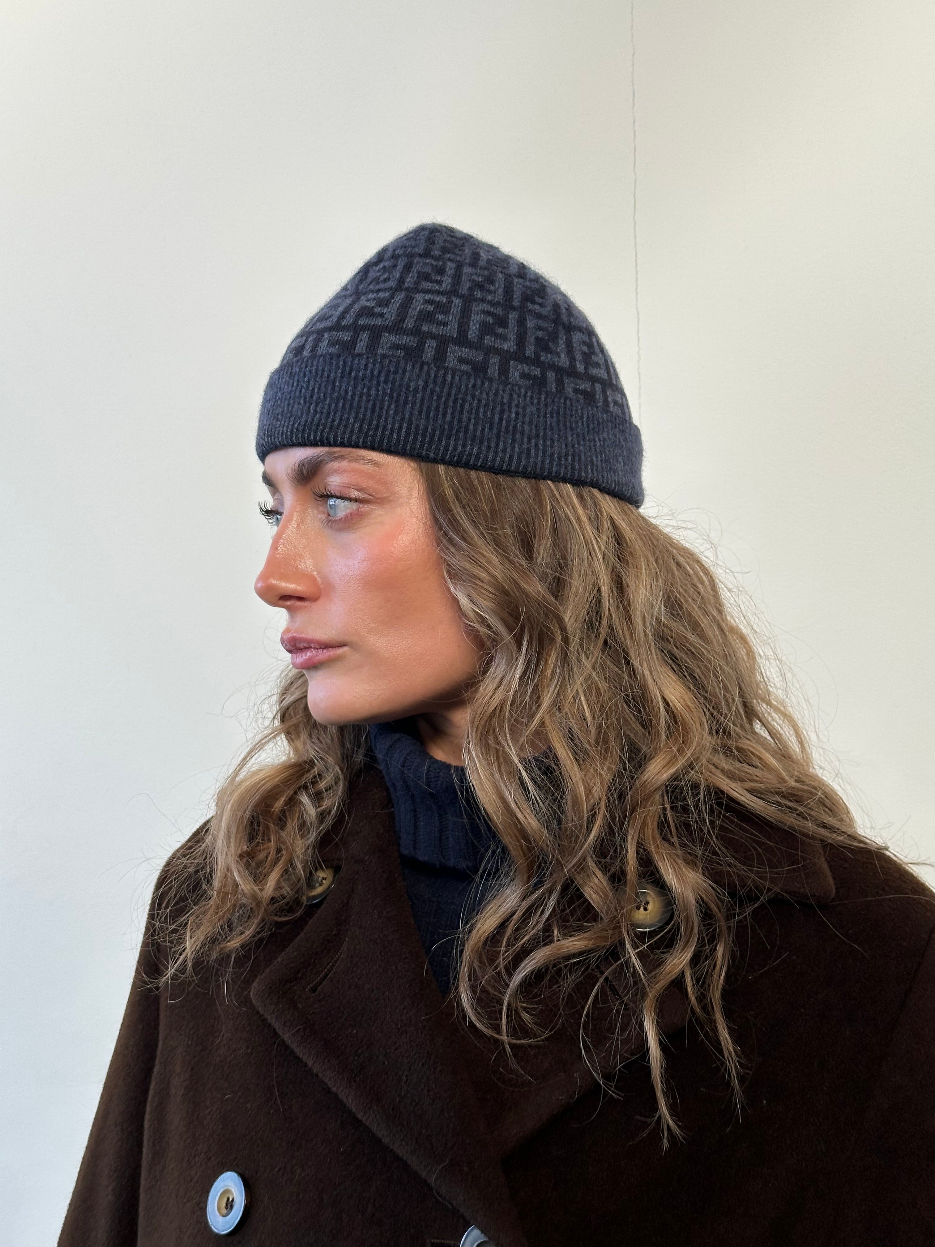 Fendi FF Monogram Print Beanie Hat