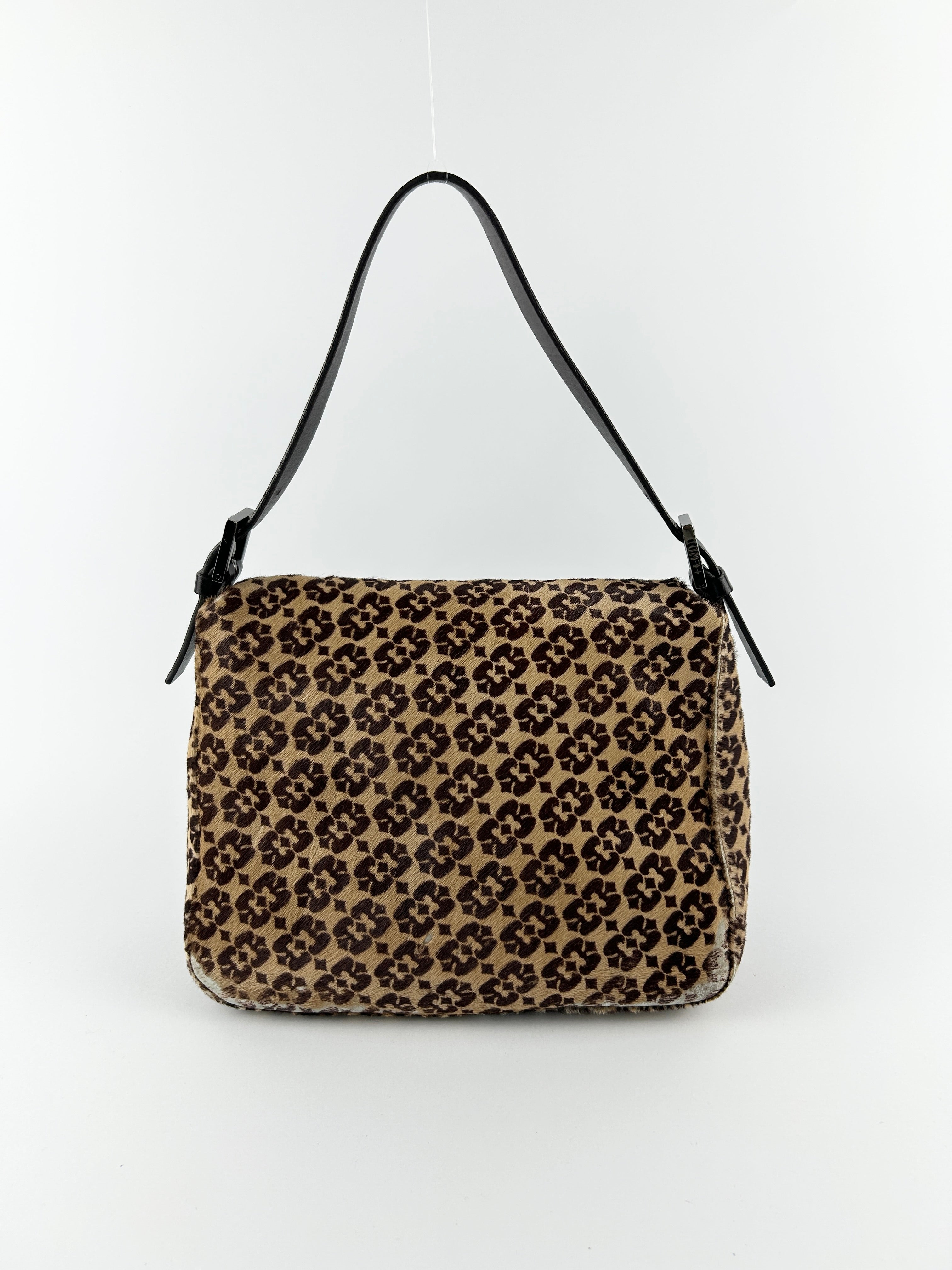 Vintage Fendi Zucca Calf Hair Mamma Baguette Shoulder Bag