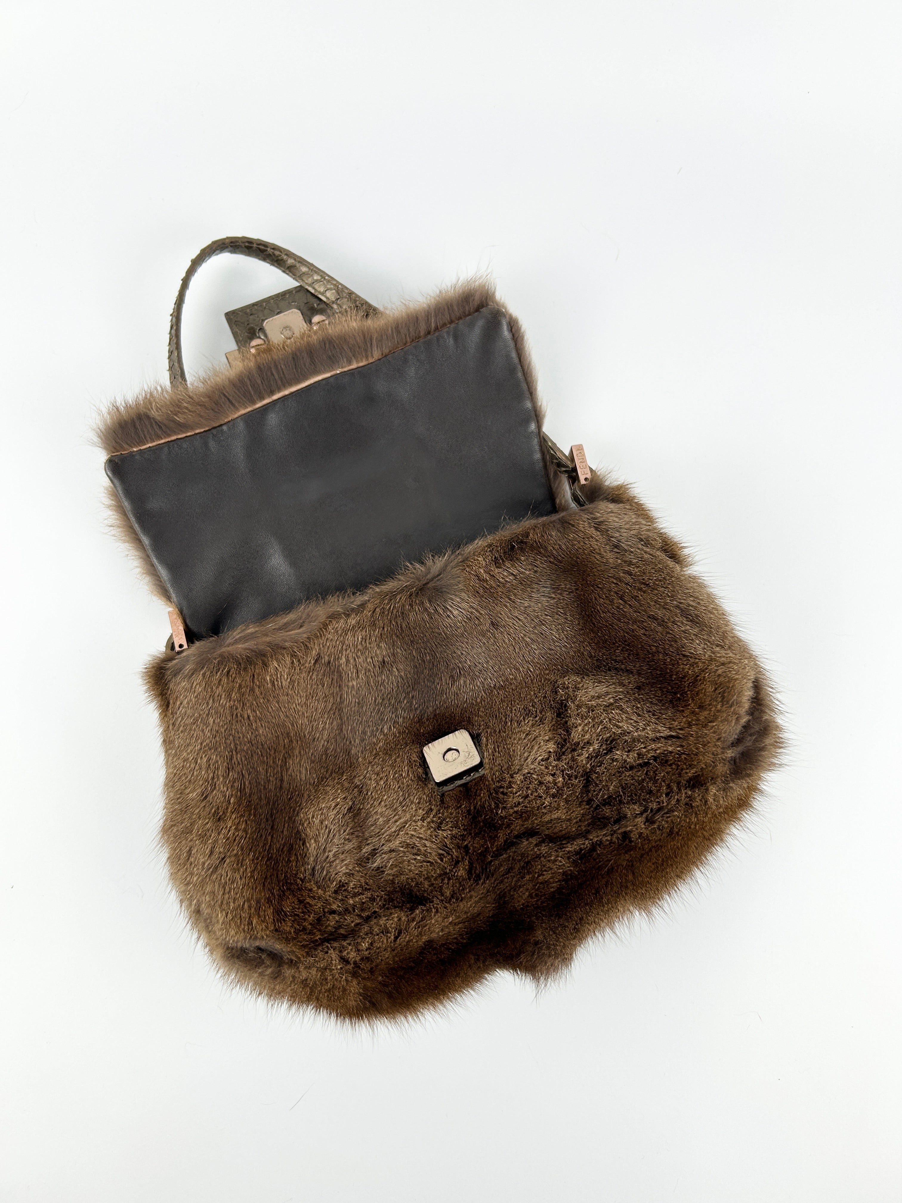 Vintage Fendi Mink Fur Mini Baguette Shoulder Bag