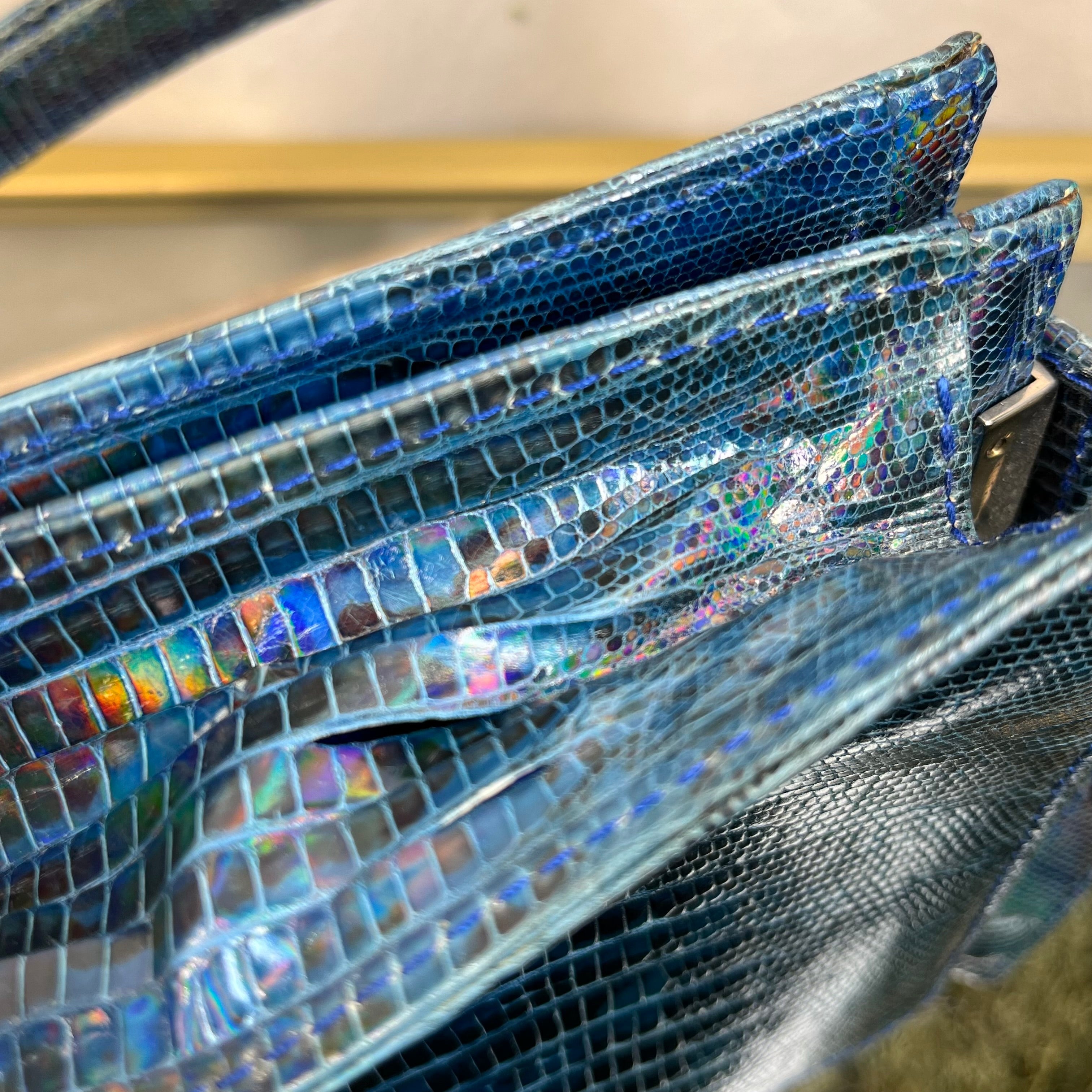 FENDI Vintage Lizard Iridescent Blue Shoulder Bag