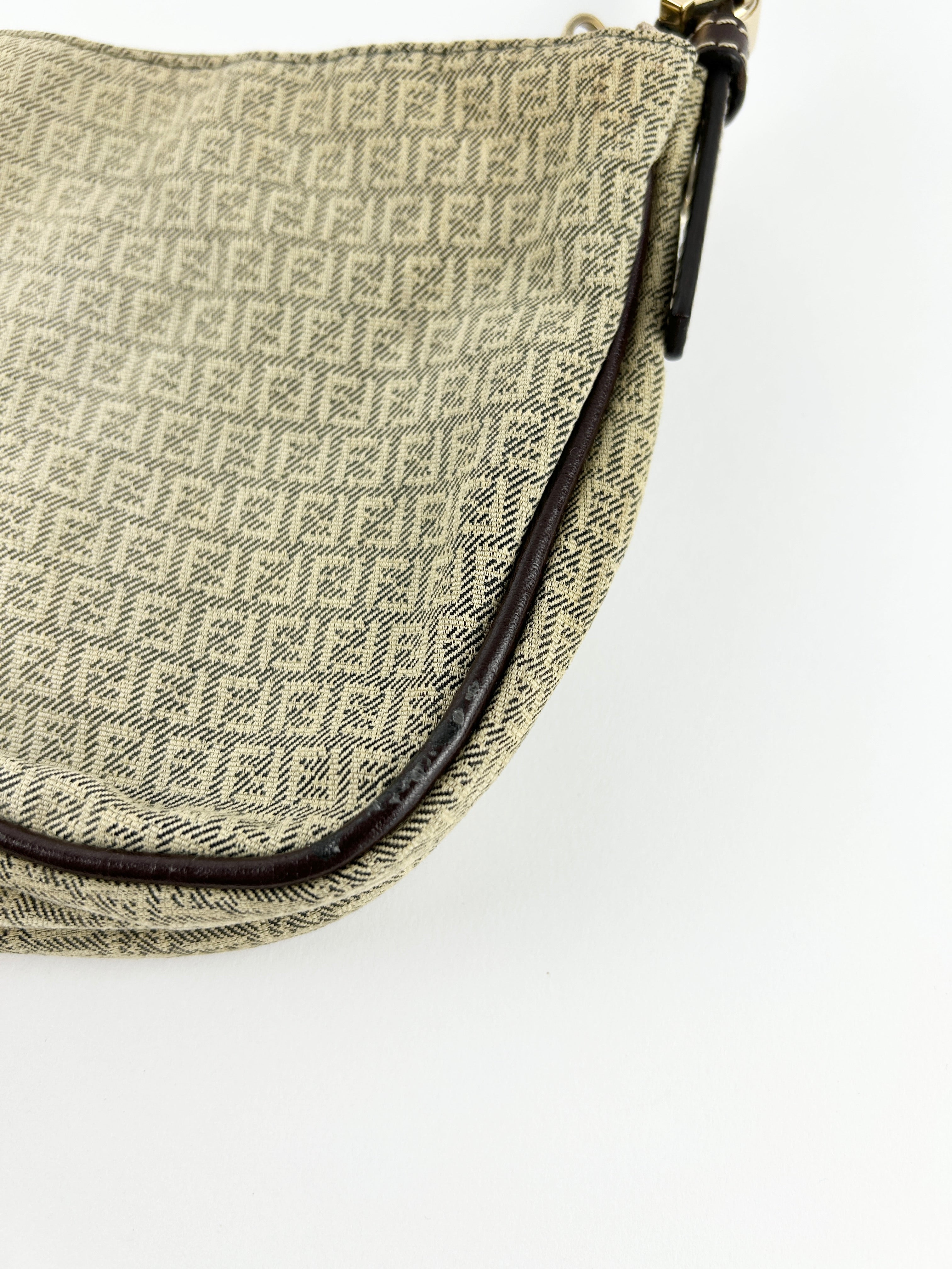 Vintage Fendi Zucca Mini FF Croissant Shoulder Bag